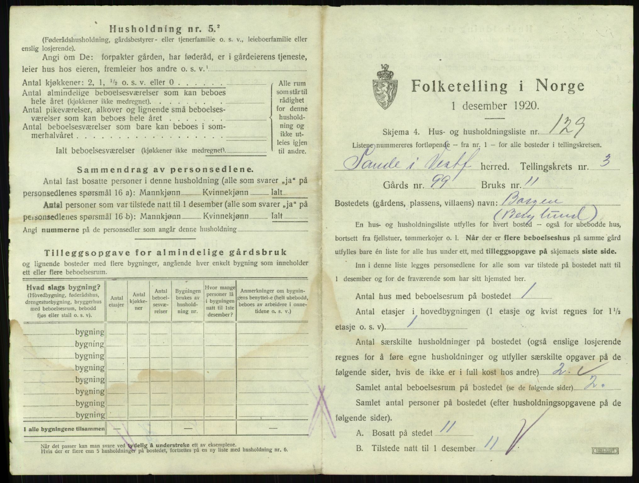 SAKO, 1920 census for Sande, 1920, p. 751