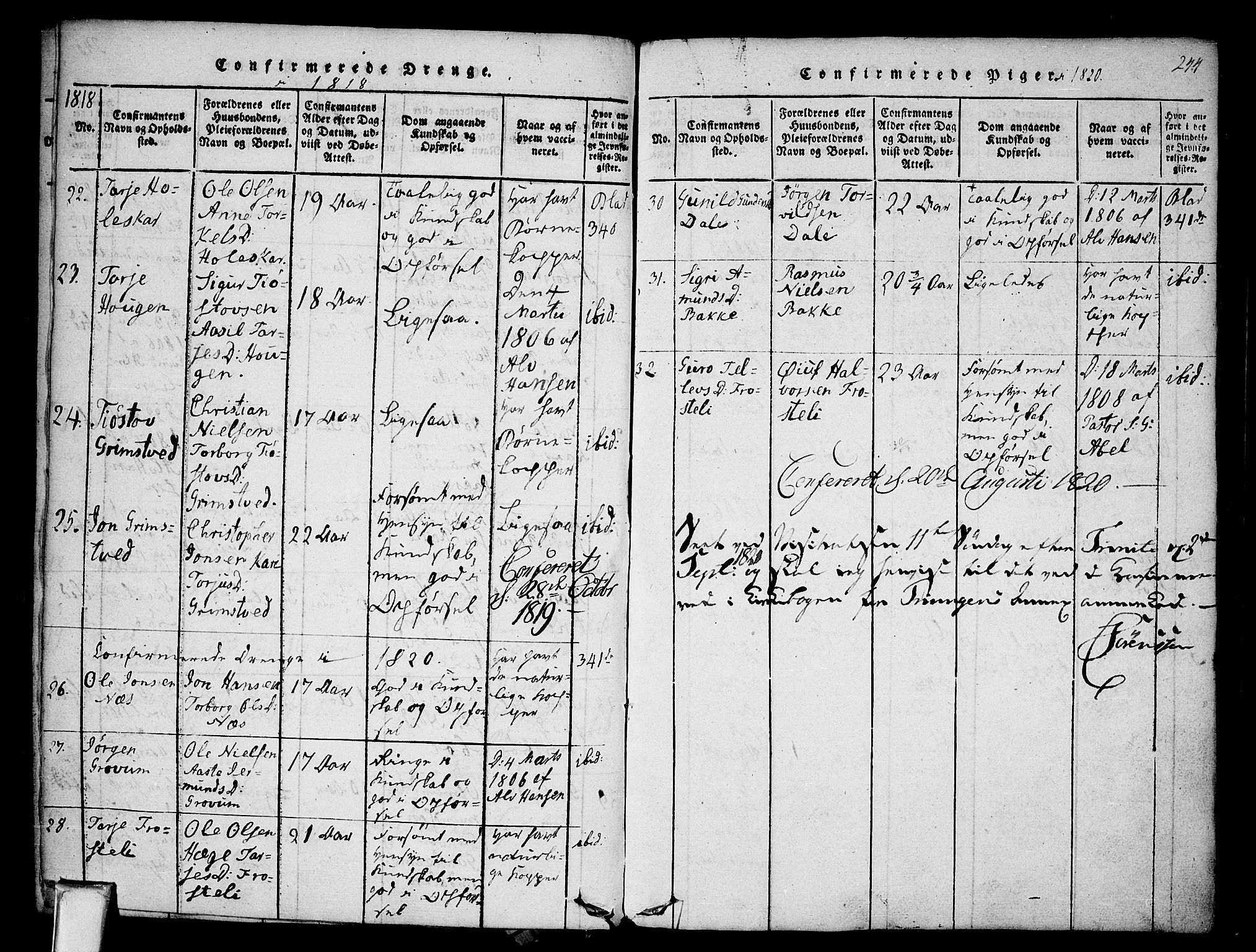 Nissedal kirkebøker, SAKO/A-288/F/Fa/L0002: Parish register (official) no. I 2, 1814-1845, p. 244