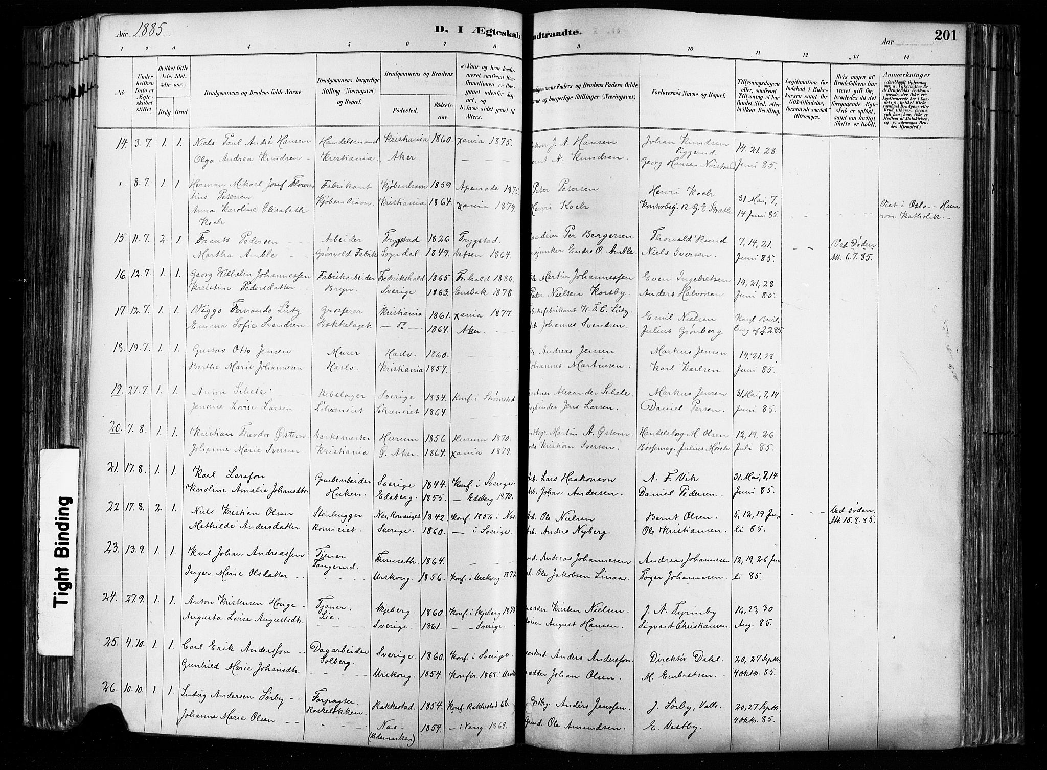 Østre Aker prestekontor Kirkebøker, SAO/A-10840/F/Fa/L0008: Parish register (official) no. I 8, 1883-1894, p. 201