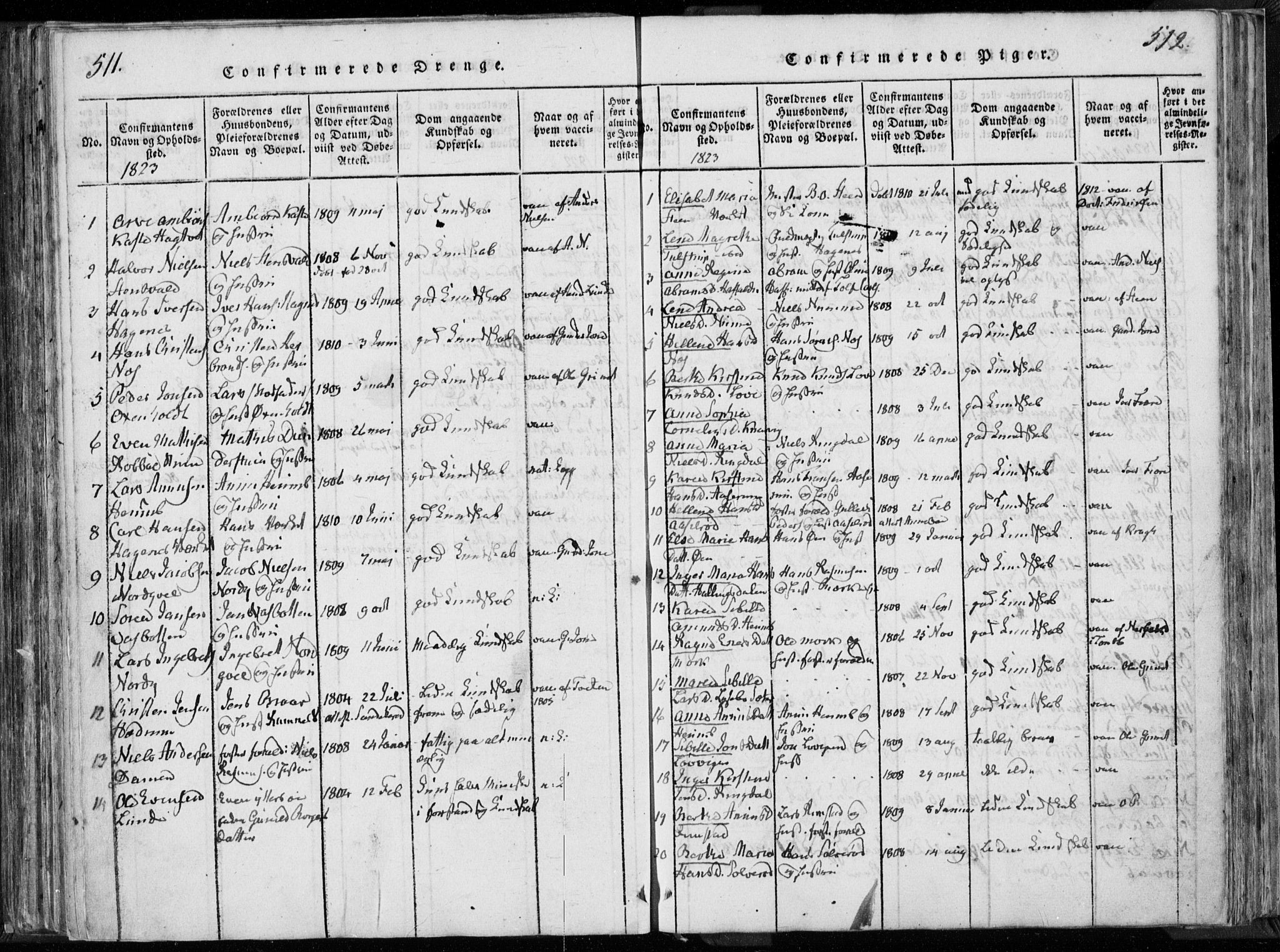 Hedrum kirkebøker, SAKO/A-344/F/Fa/L0004: Parish register (official) no. I 4, 1817-1835, p. 511-512