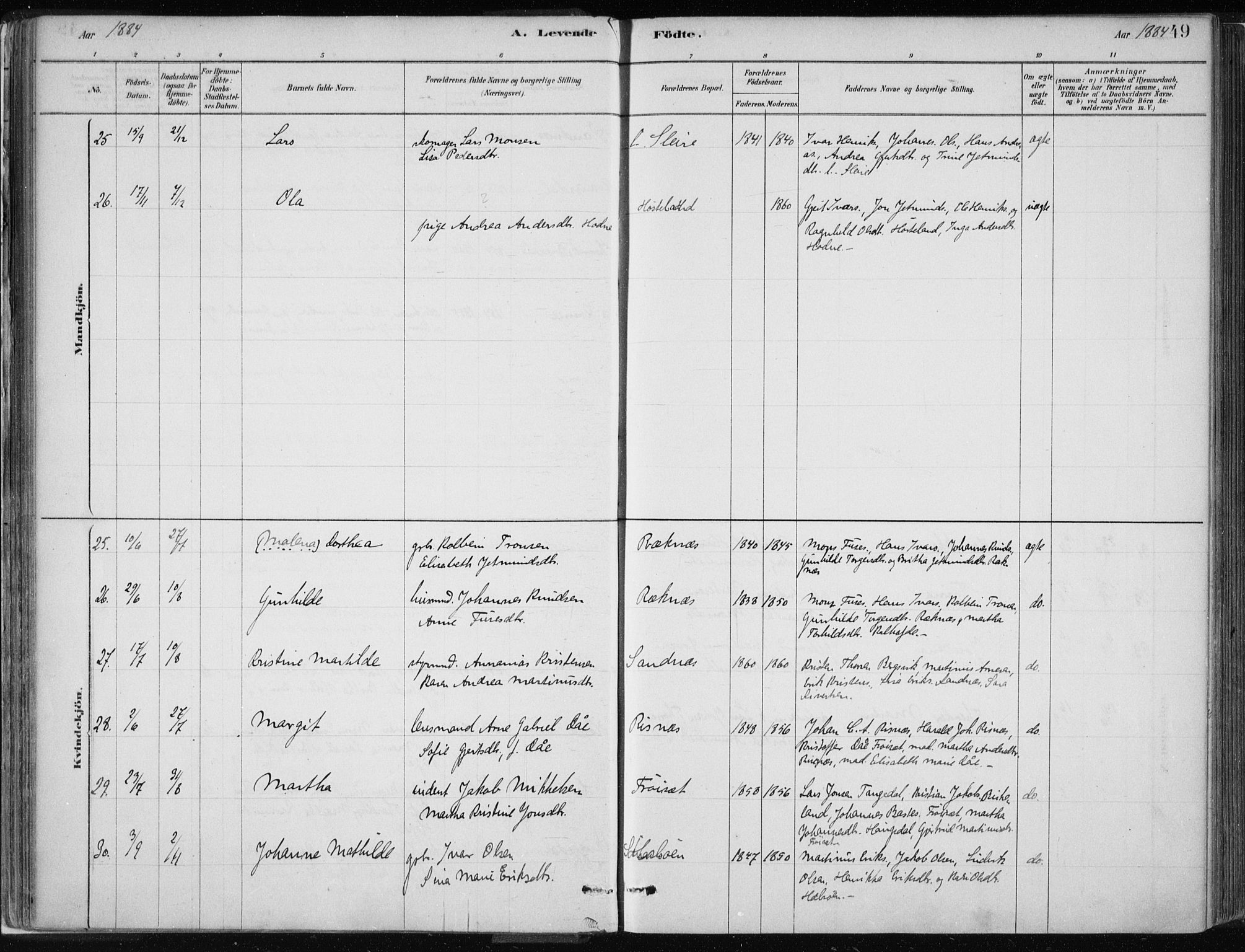 Masfjorden Sokneprestembete, AV/SAB-A-77001: Parish register (official) no. B  1, 1876-1899, p. 49