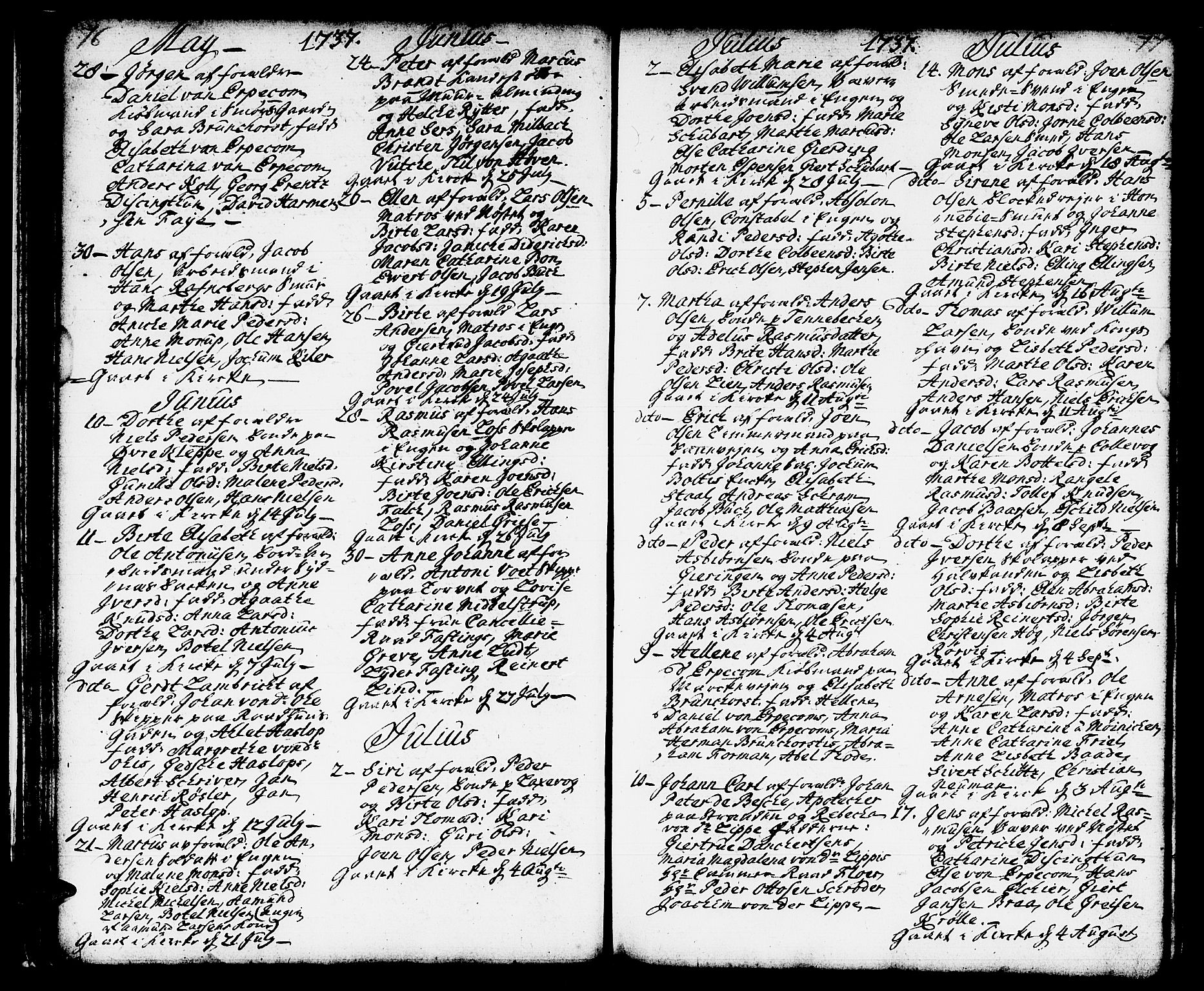 Domkirken sokneprestembete, SAB/A-74801/H/Haa/L0002: Parish register (official) no. A 2, 1733-1750, p. 76-77