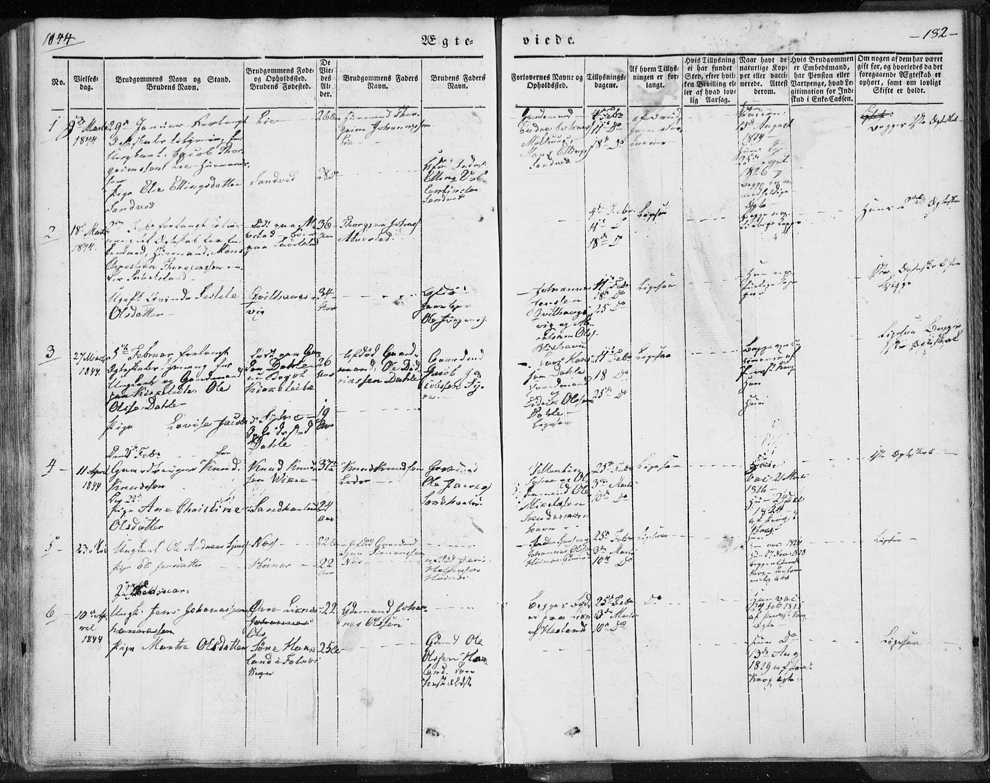 Skudenes sokneprestkontor, SAST/A -101849/H/Ha/Haa/L0002: Parish register (official) no. A 2.1, 1841-1846, p. 182