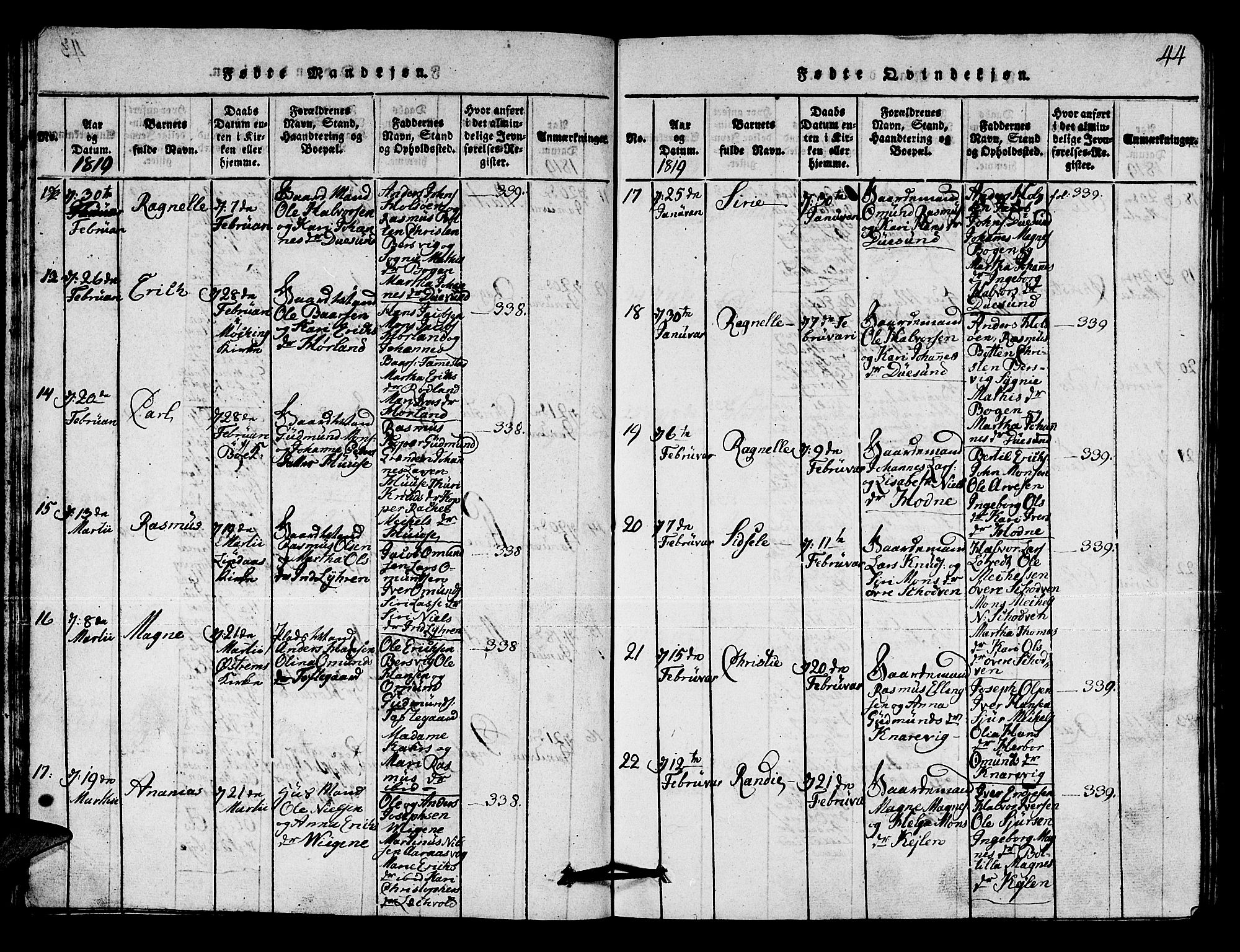 Lindås Sokneprestembete, AV/SAB-A-76701/H/Hab/Haba/L0001: Parish register (copy) no. A 1, 1816-1823, p. 44