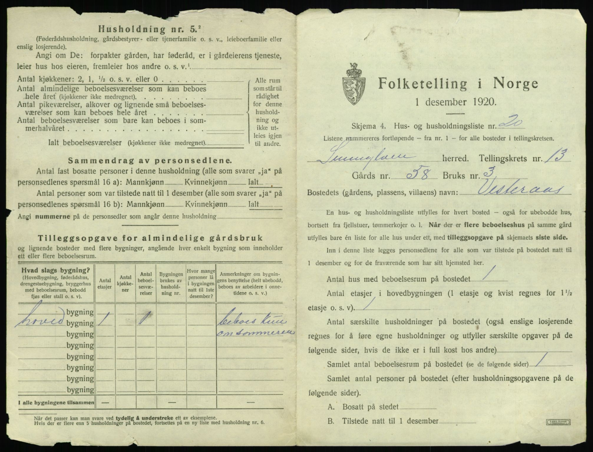 SAT, 1920 census for Sunnylven, 1920, p. 604