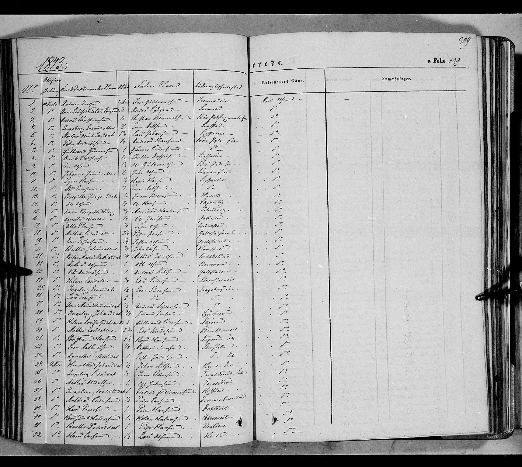 Biri prestekontor, SAH/PREST-096/H/Ha/Haa/L0005: Parish register (official) no. 5, 1843-1854, p. 309