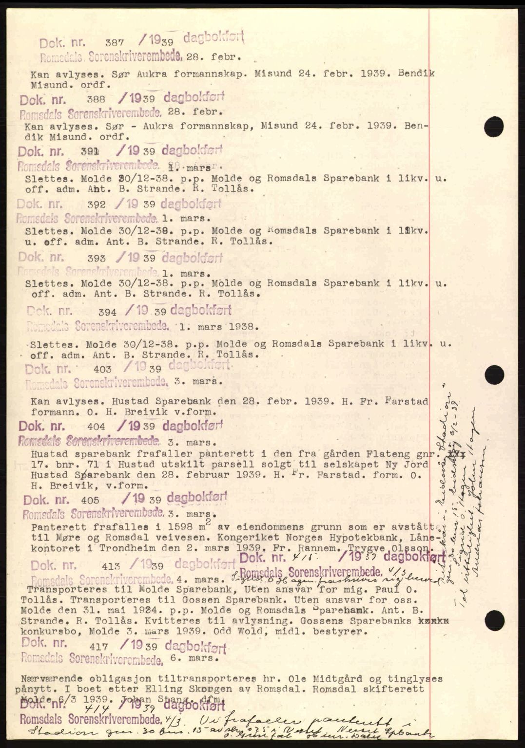 Romsdal sorenskriveri, AV/SAT-A-4149/1/2/2C: Mortgage book no. C1a, 1936-1945, Diary no: : 387/1939