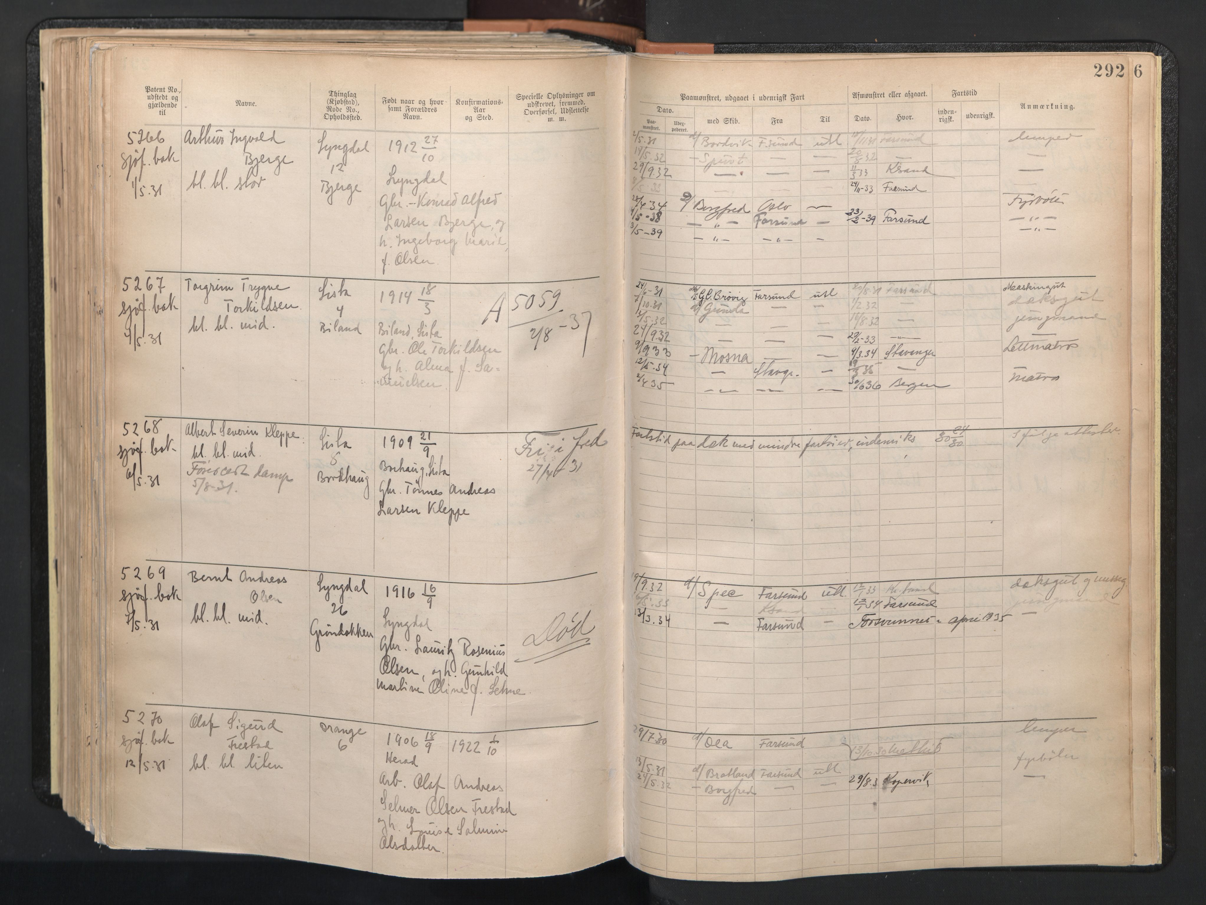 Farsund mønstringskrets, SAK/2031-0017/F/Fa/L0003: Annotasjonsrulle nr 3816-5304 med register, M-3, 1894-1948, p. 336