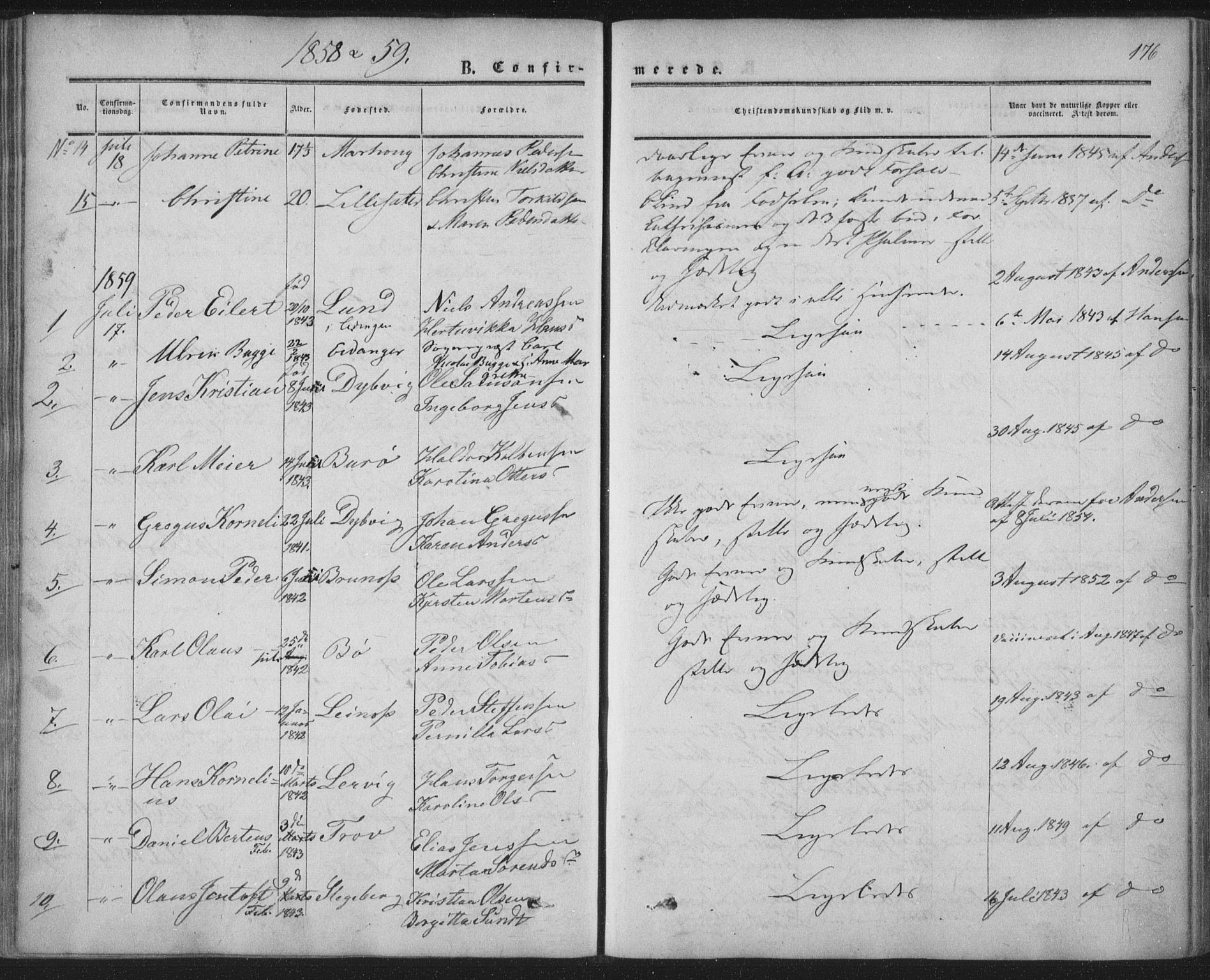 Ministerialprotokoller, klokkerbøker og fødselsregistre - Nordland, AV/SAT-A-1459/855/L0800: Parish register (official) no. 855A08, 1852-1864, p. 176