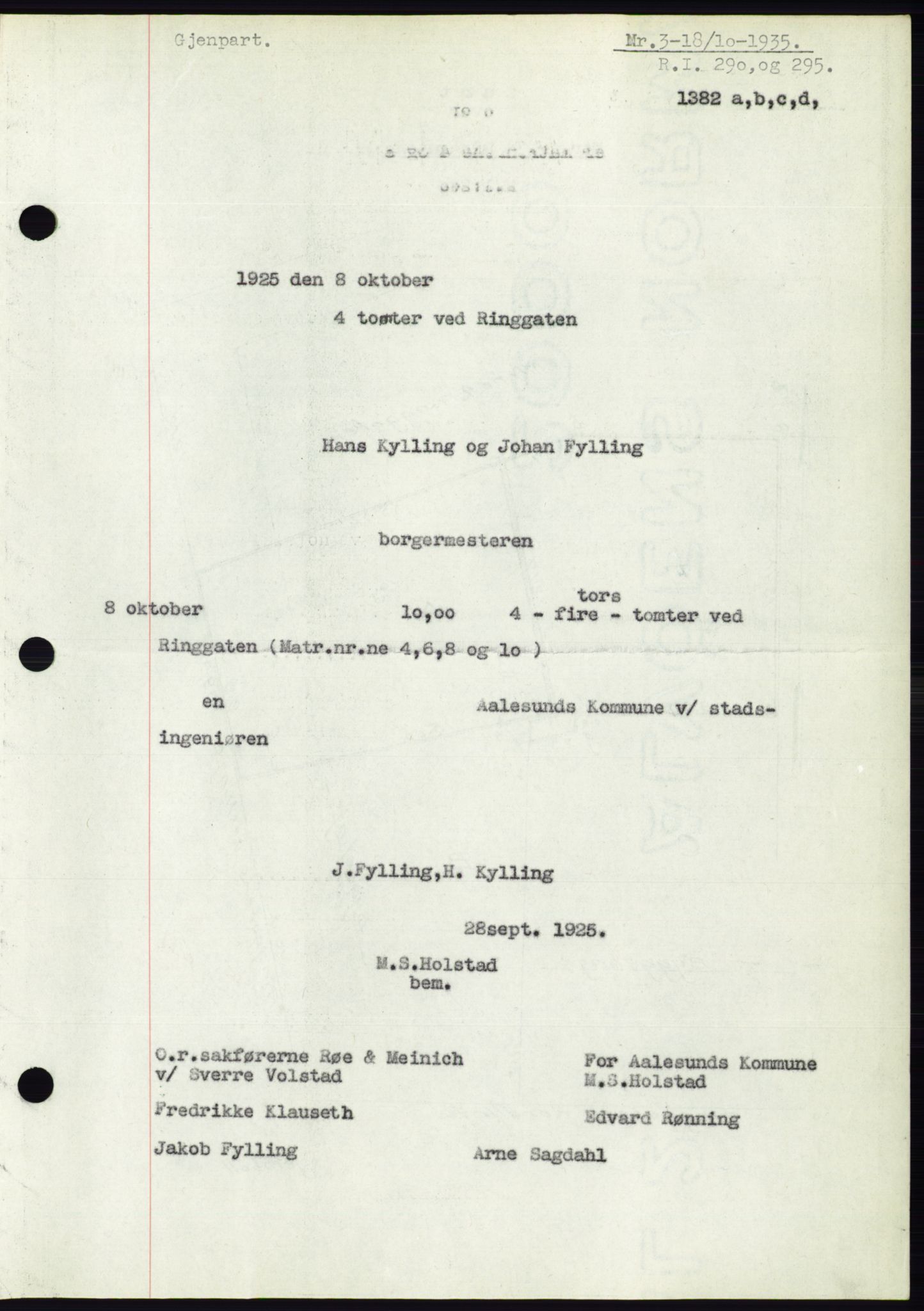 Ålesund byfogd, AV/SAT-A-4384: Mortgage book no. 32, 1934-1935, Deed date: 18.10.1935