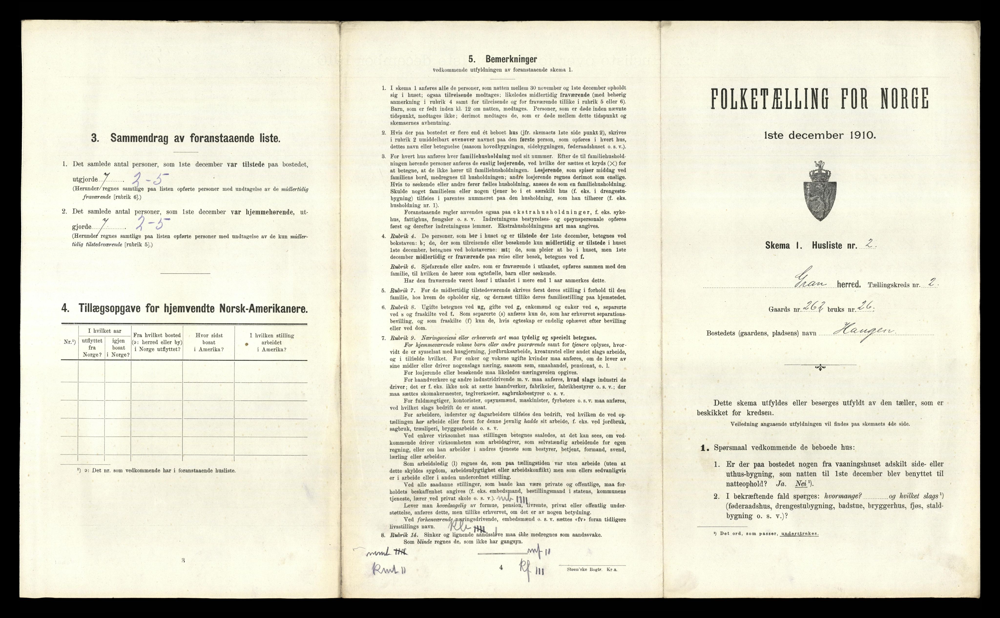 RA, 1910 census for Gran, 1910, p. 283
