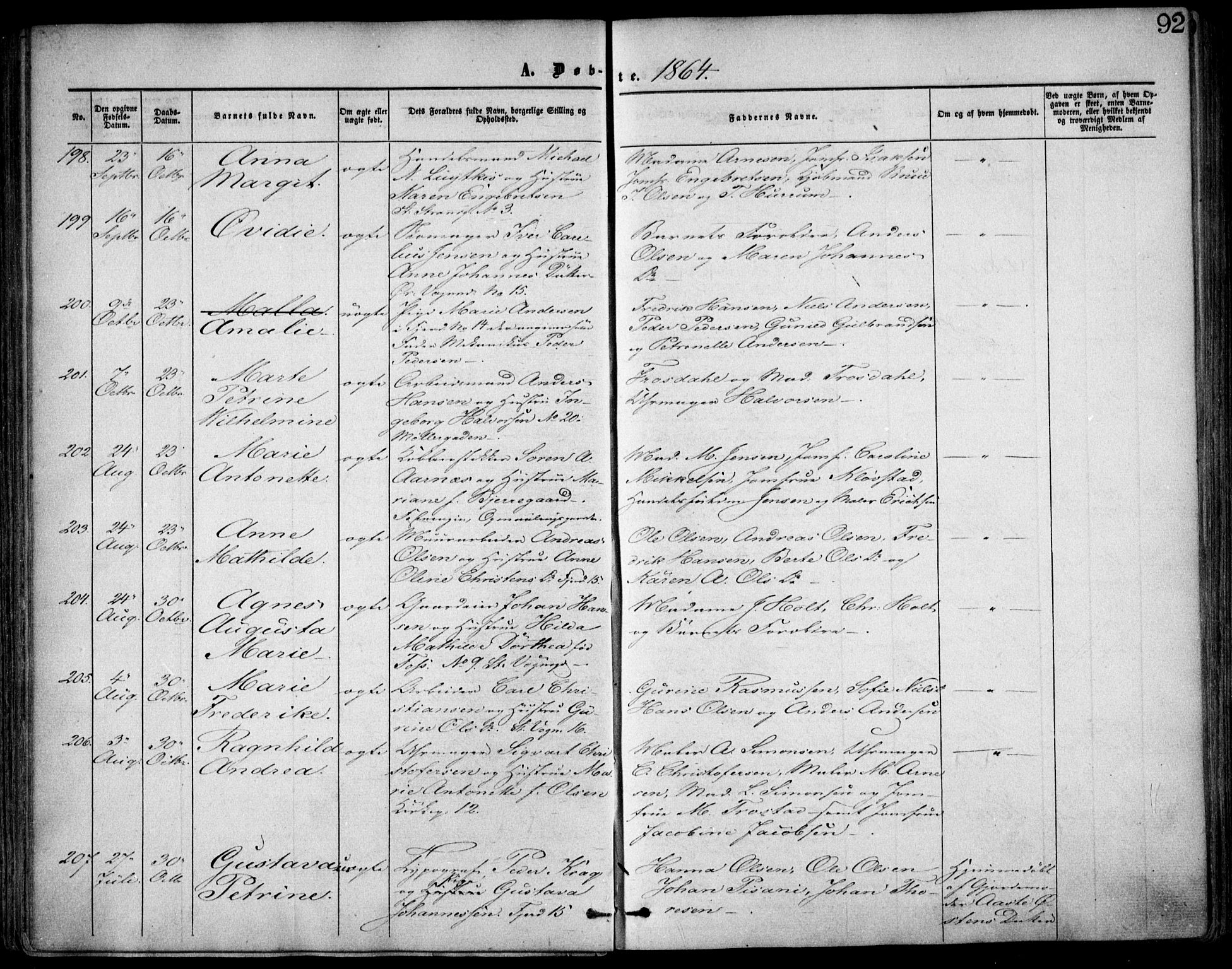 Oslo domkirke Kirkebøker, SAO/A-10752/F/Fa/L0016: Parish register (official) no. 16, 1863-1871, p. 92