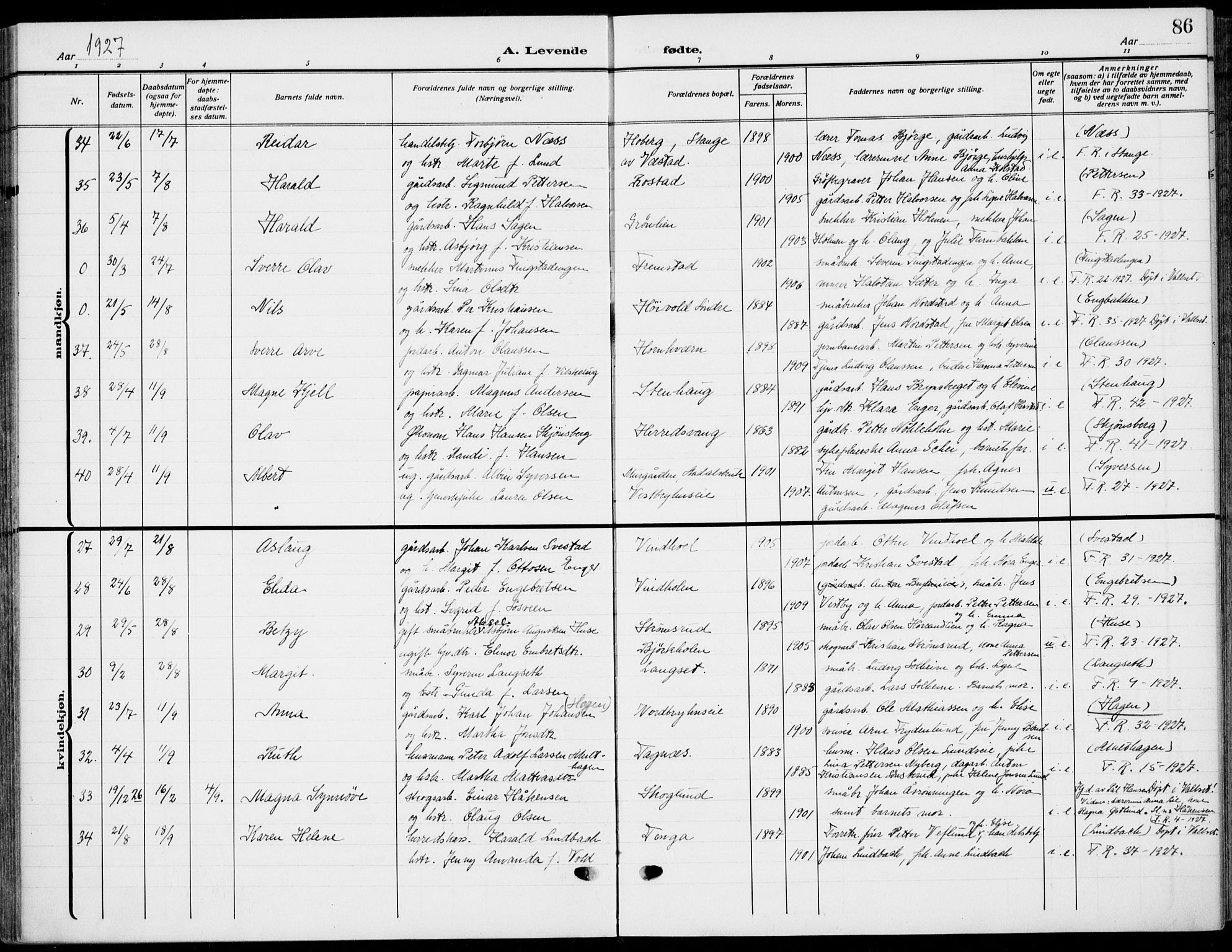 Romedal prestekontor, SAH/PREST-004/K/L0012: Parish register (official) no. 12, 1913-1935, p. 86