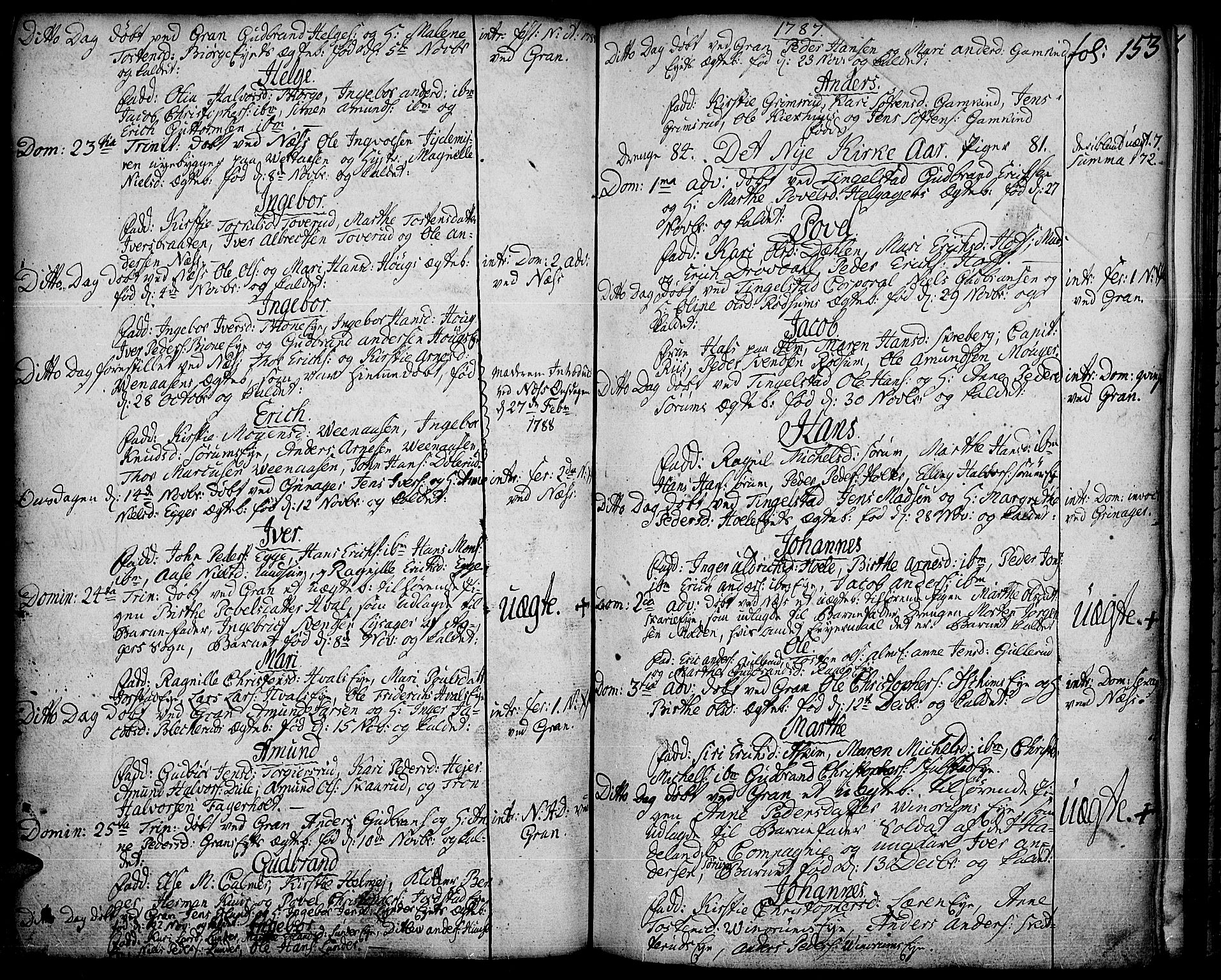 Gran prestekontor, AV/SAH-PREST-112/H/Ha/Haa/L0005: Parish register (official) no. 5, 1776-1788, p. 153