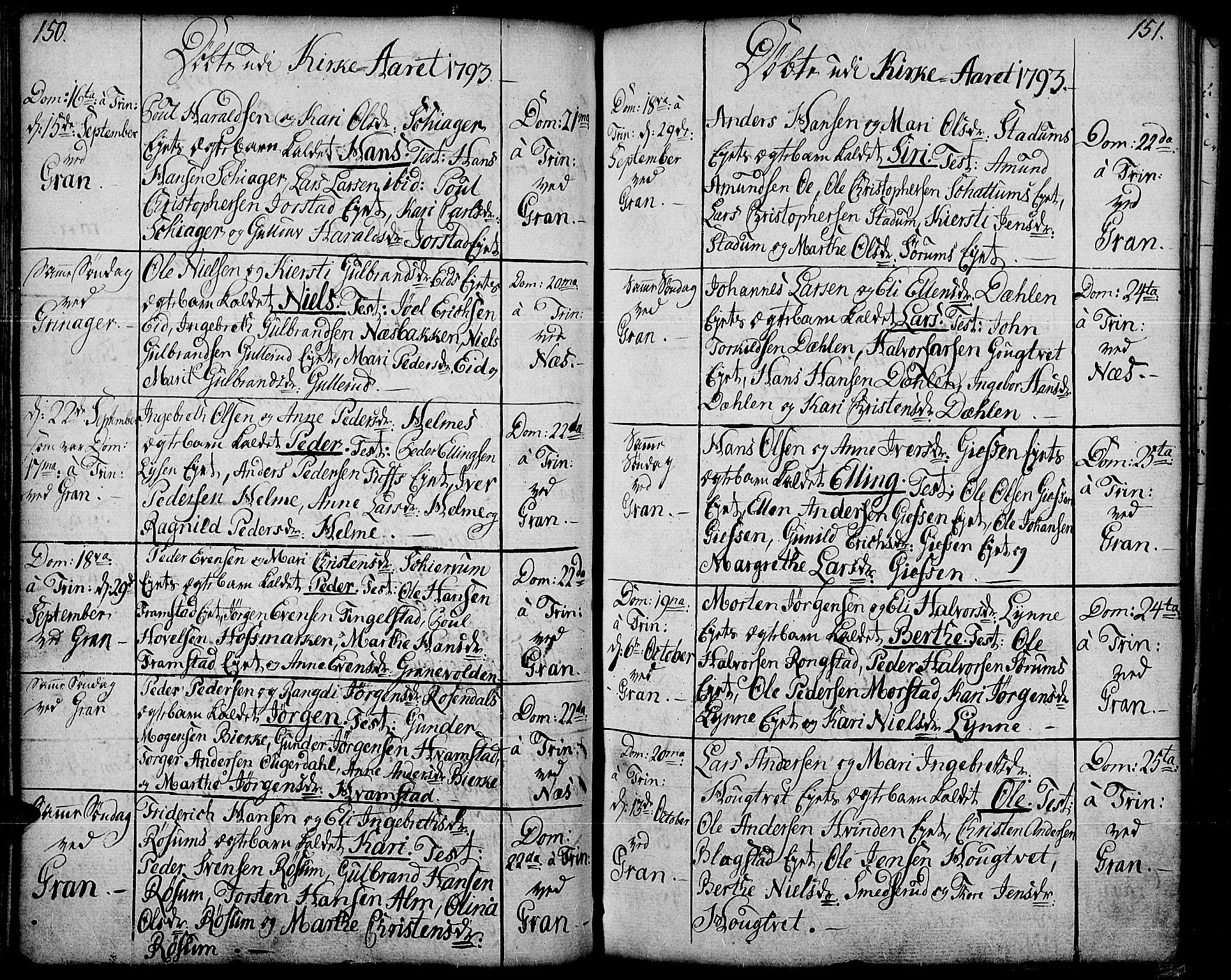 Gran prestekontor, AV/SAH-PREST-112/H/Ha/Haa/L0006: Parish register (official) no. 6, 1787-1824, p. 150-151