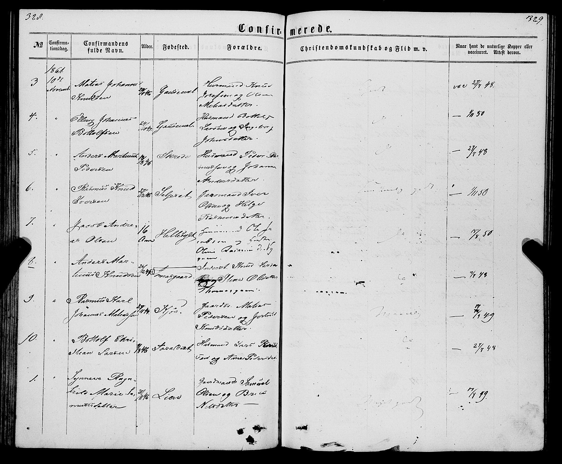 Eid sokneprestembete, AV/SAB-A-82301/H/Haa/Haaa/L0009: Parish register (official) no. A 9, 1861-1868, p. 328-329