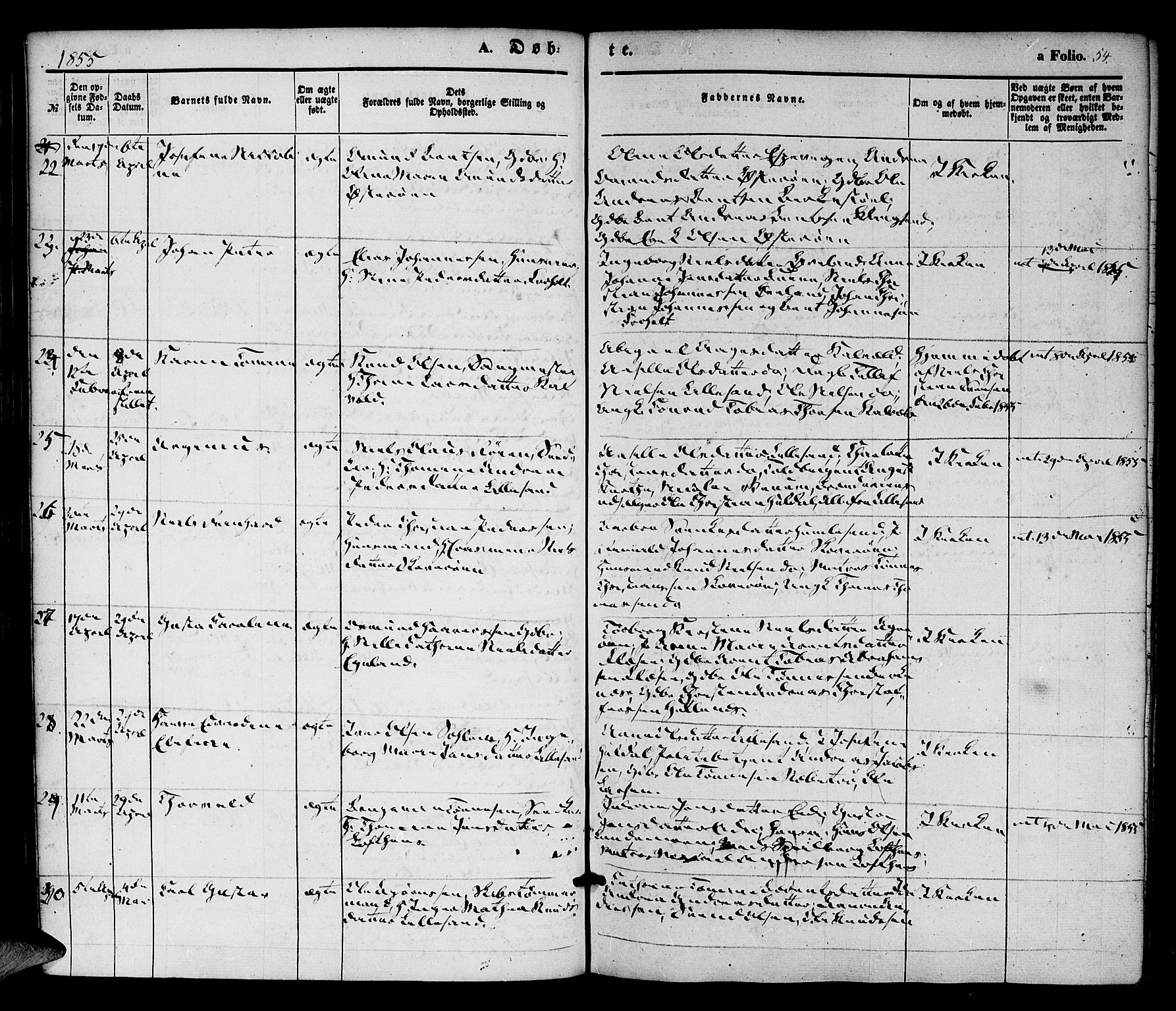 Vestre Moland sokneprestkontor, AV/SAK-1111-0046/F/Fa/Fab/L0006: Parish register (official) no. A 6, 1850-1858, p. 54