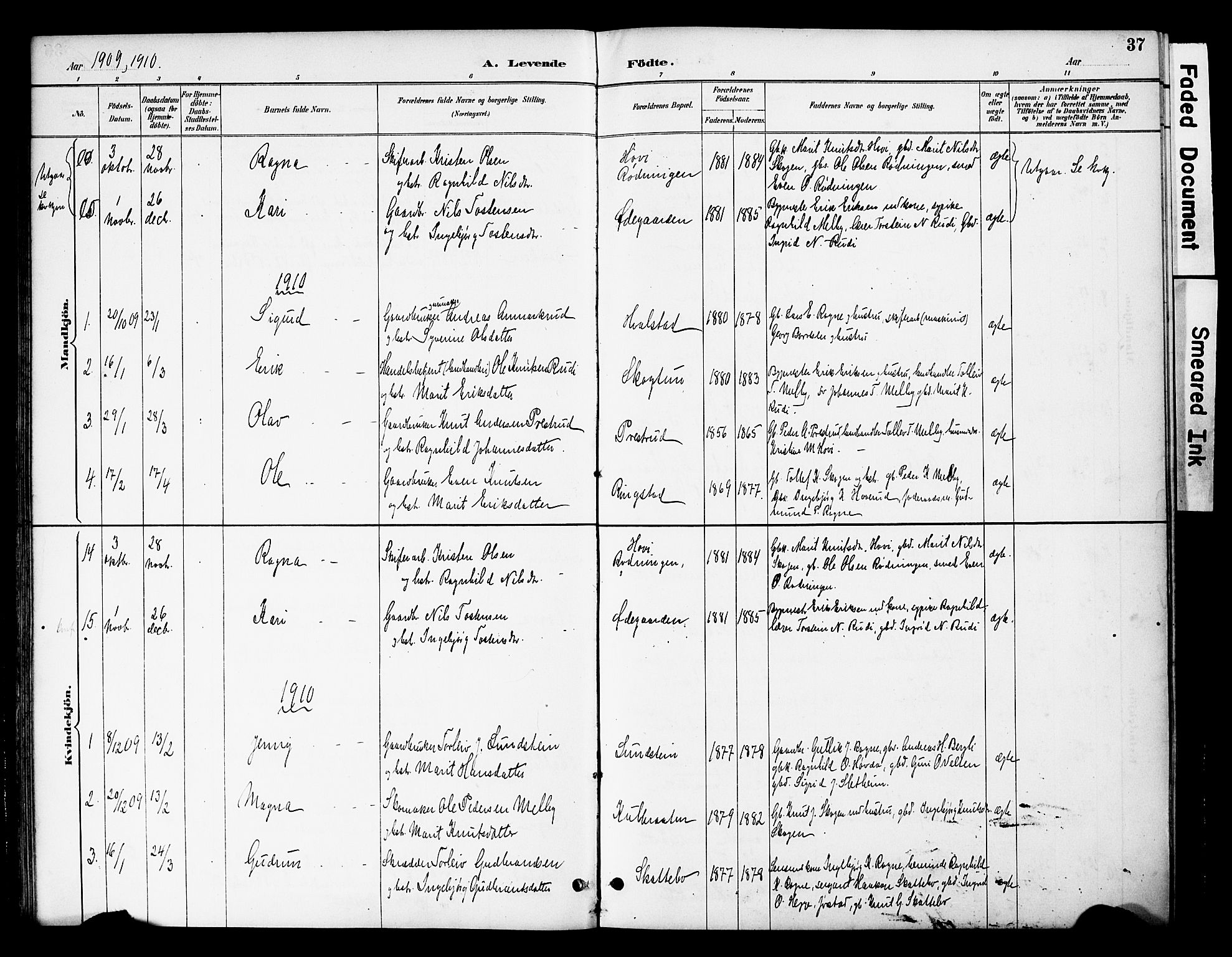 Øystre Slidre prestekontor, AV/SAH-PREST-138/H/Ha/Haa/L0003: Parish register (official) no. 3, 1887-1910, p. 37