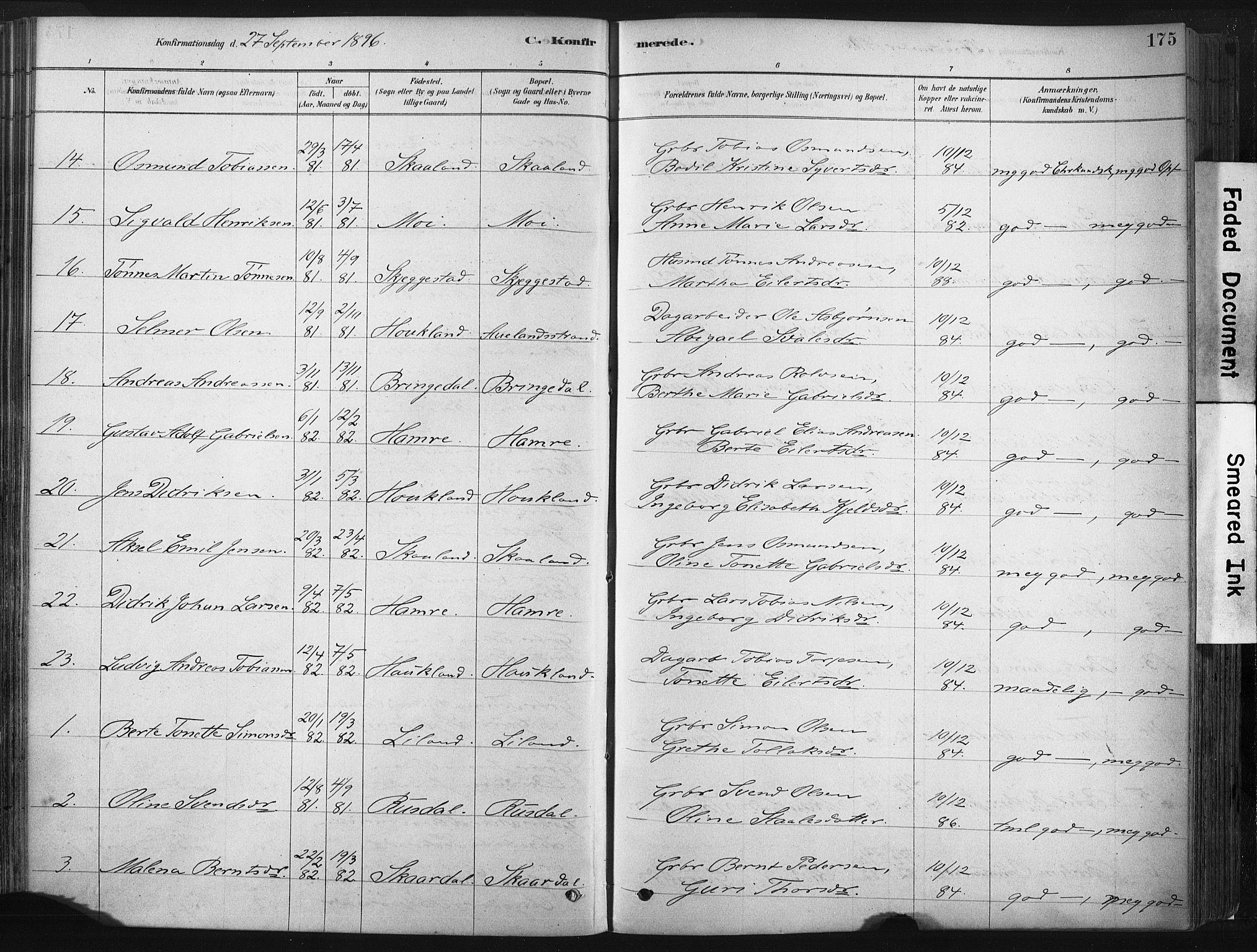 Lund sokneprestkontor, SAST/A-101809/S06/L0011: Parish register (official) no. A 10, 1877-1904, p. 175
