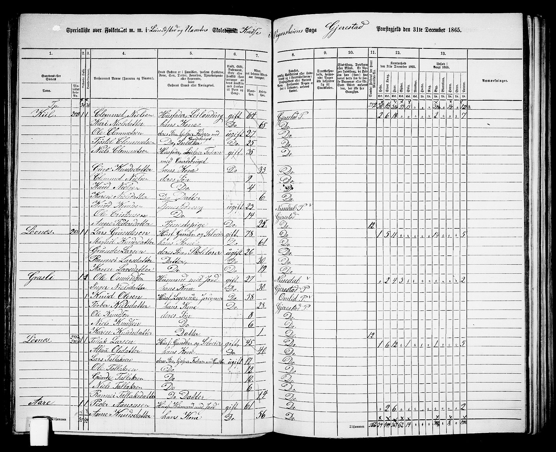 RA, 1865 census for Gjerstad, 1865, p. 138