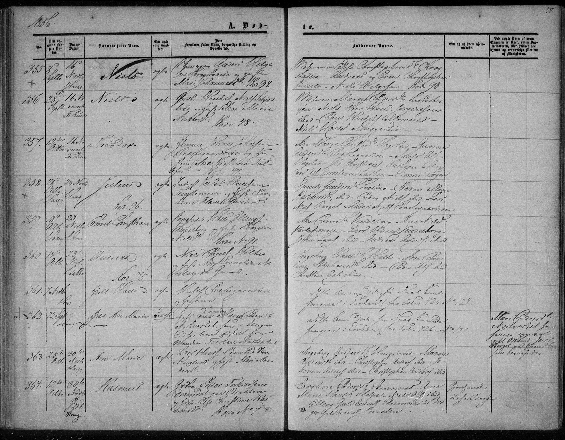 Eiker kirkebøker, AV/SAKO-A-4/F/Fa/L0015a: Parish register (official) no. I 15A, 1854-1860, p. 58