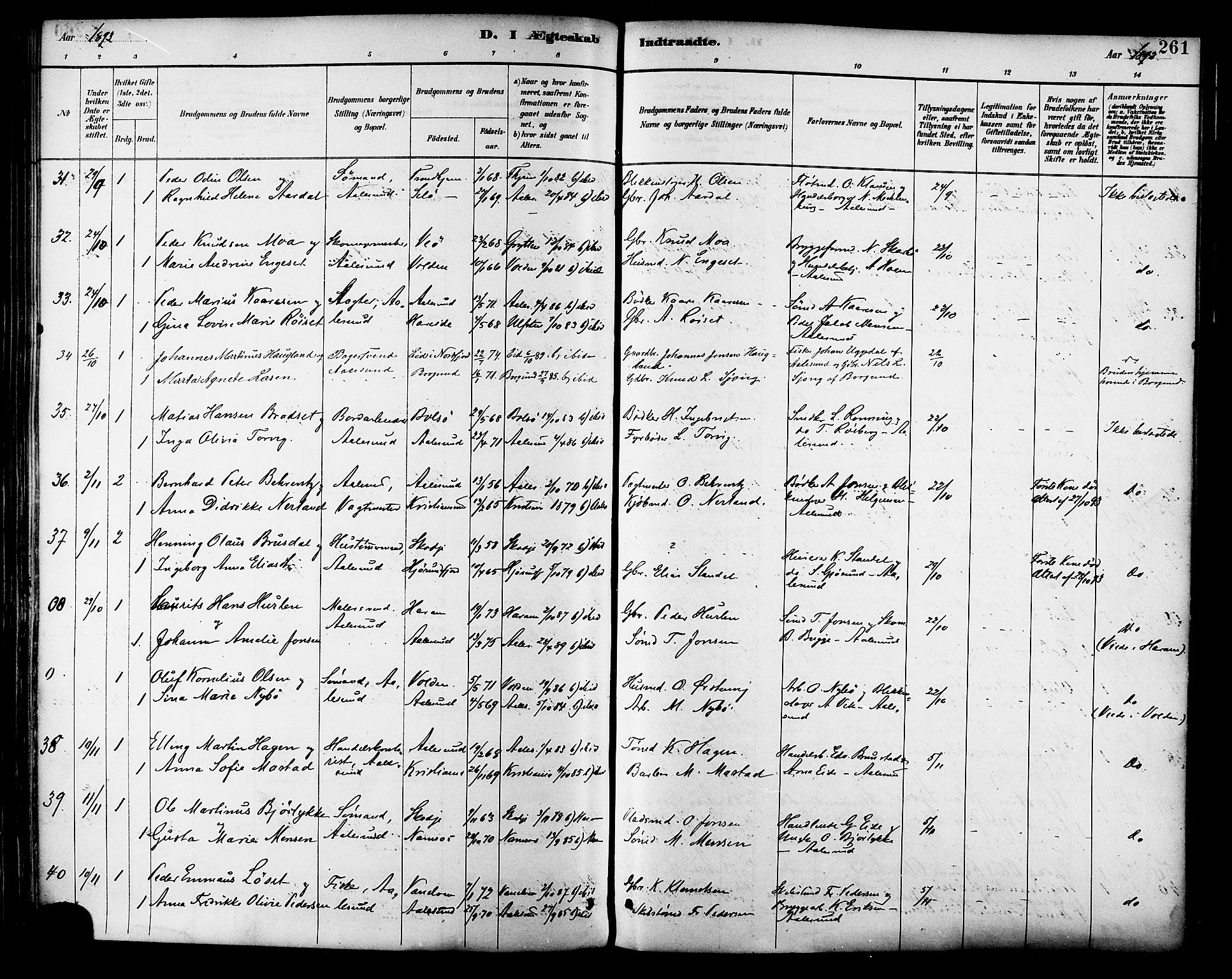 Ministerialprotokoller, klokkerbøker og fødselsregistre - Møre og Romsdal, AV/SAT-A-1454/529/L0455: Parish register (official) no. 529A05, 1885-1893, p. 261