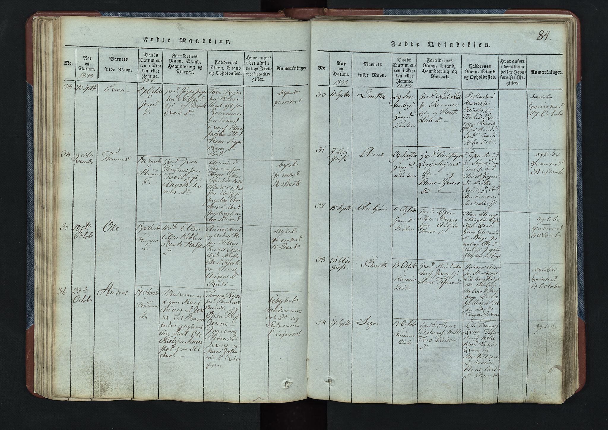 Vang prestekontor, Valdres, SAH/PREST-140/H/Hb/L0003: Parish register (copy) no. 3, 1814-1892, p. 84