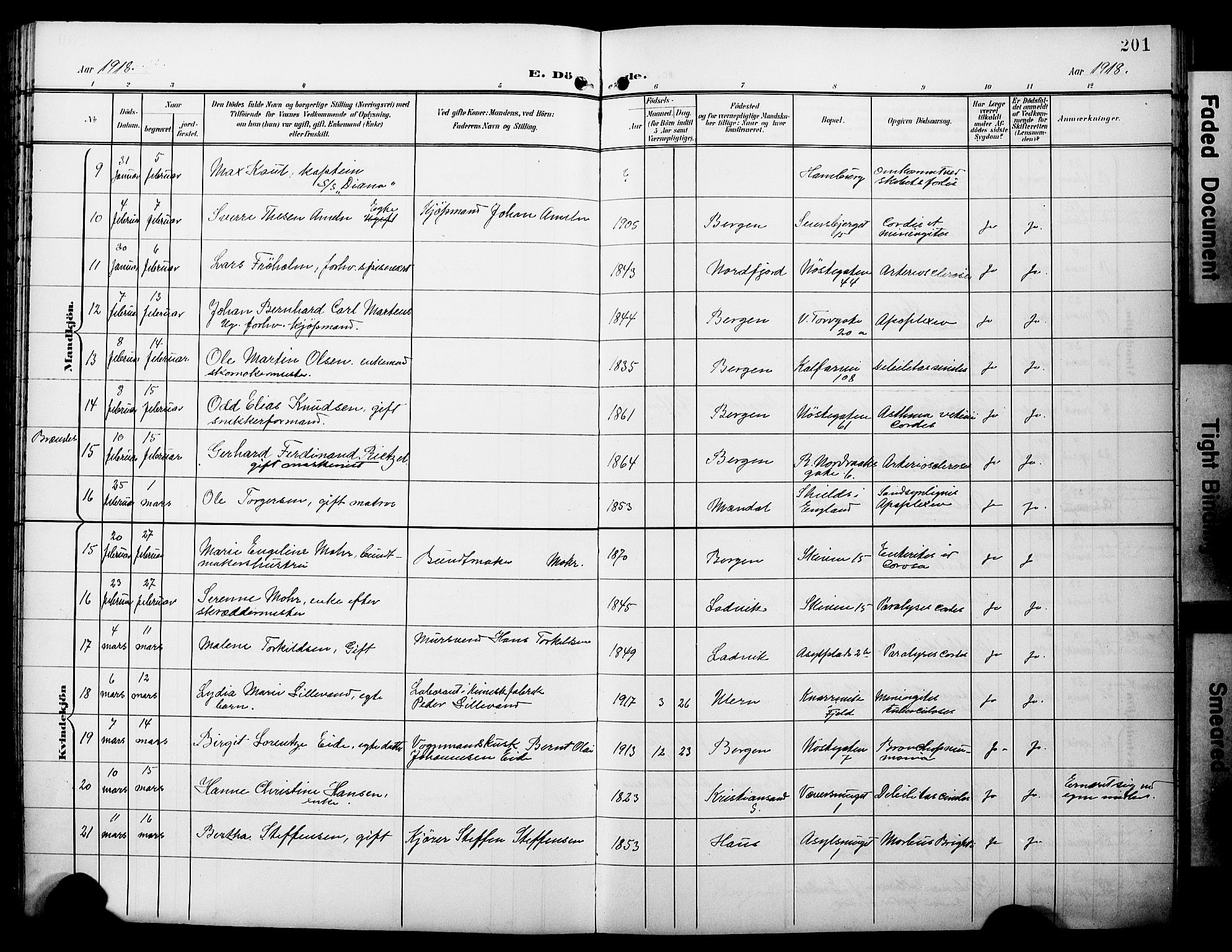 Domkirken sokneprestembete, AV/SAB-A-74801/H/Hab/L0042: Parish register (copy) no. E 6, 1900-1929, p. 201