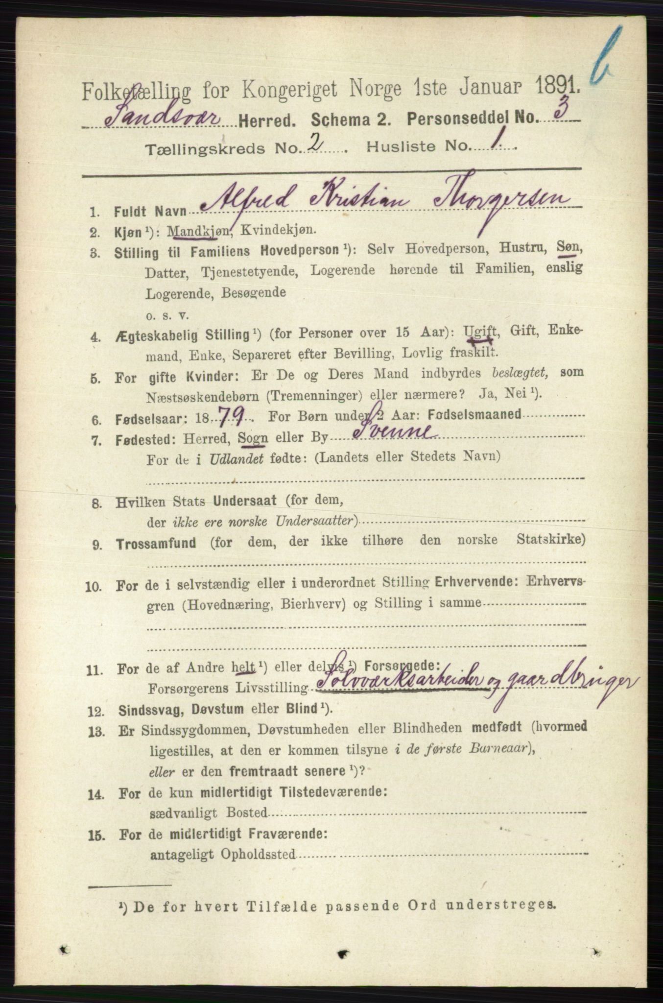 RA, 1891 census for 0629 Sandsvær, 1891, p. 5729