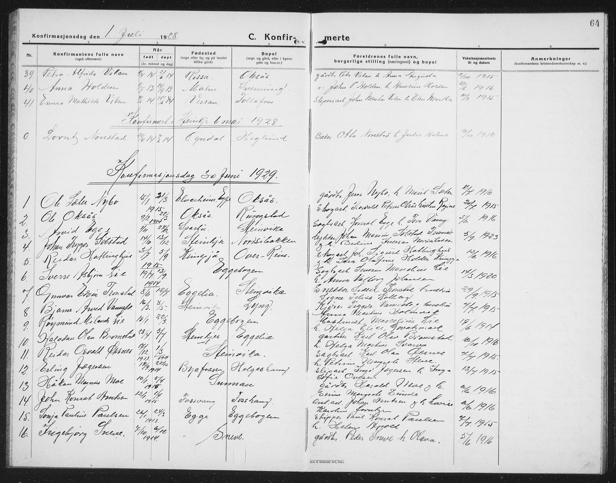Ministerialprotokoller, klokkerbøker og fødselsregistre - Nord-Trøndelag, SAT/A-1458/740/L0383: Parish register (copy) no. 740C04, 1927-1939, p. 64