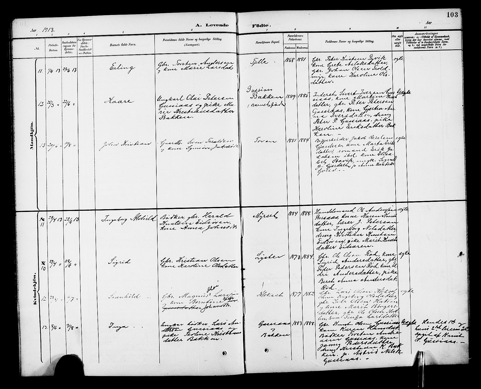 Ministerialprotokoller, klokkerbøker og fødselsregistre - Møre og Romsdal, AV/SAT-A-1454/551/L0632: Parish register (copy) no. 551C04, 1894-1920, p. 103