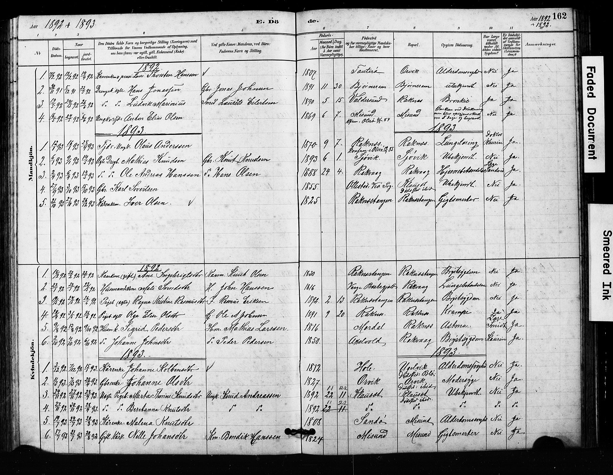 Ministerialprotokoller, klokkerbøker og fødselsregistre - Møre og Romsdal, SAT/A-1454/563/L0737: Parish register (copy) no. 563C01, 1878-1916, p. 162