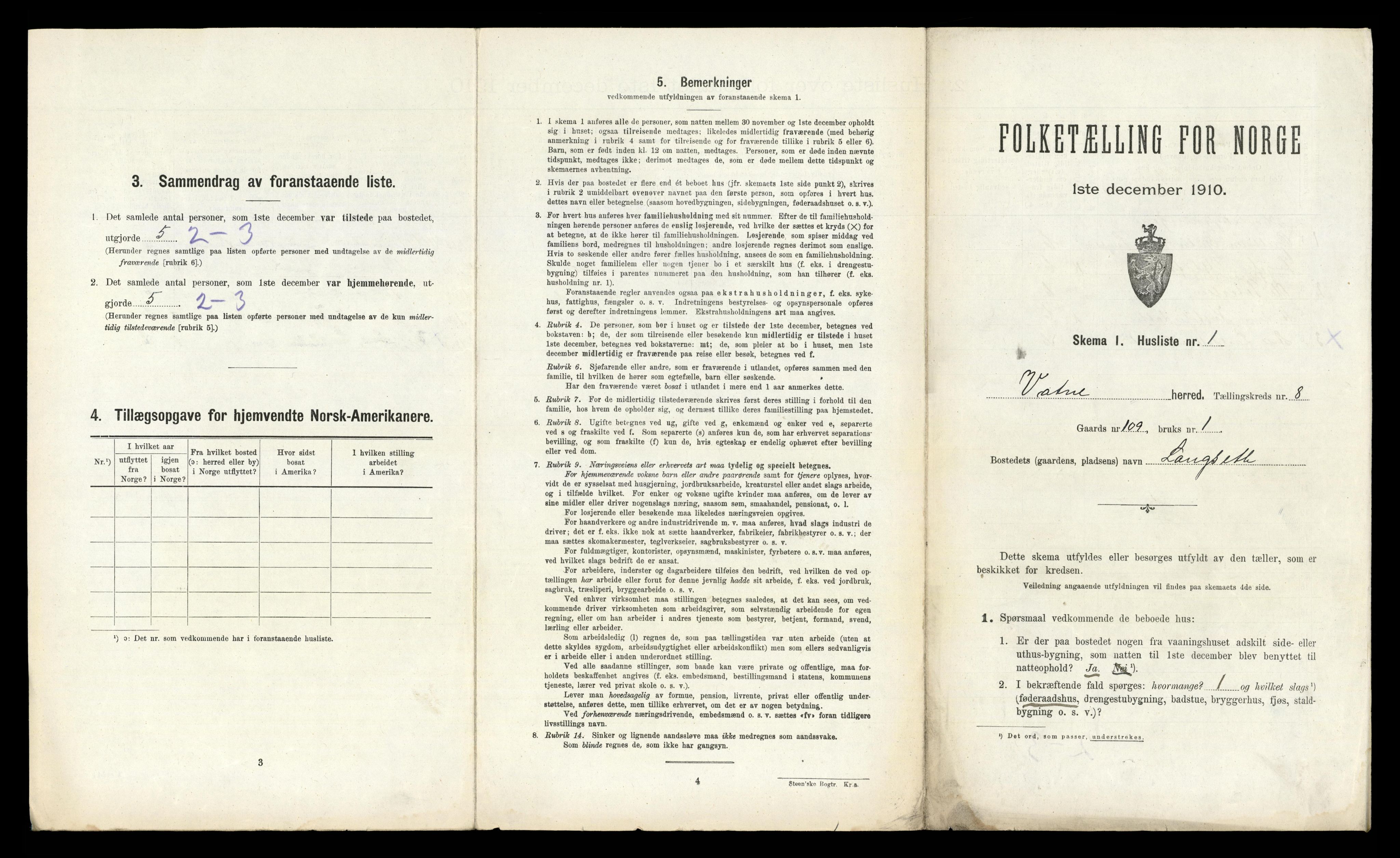 RA, 1910 census for Vatne, 1910, p. 455