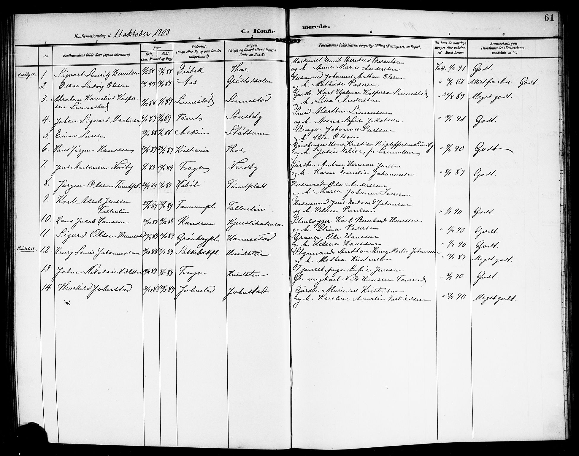 Vestby prestekontor Kirkebøker, SAO/A-10893/G/Ga/L0002: Parish register (copy) no. I 2, 1903-1916, p. 61