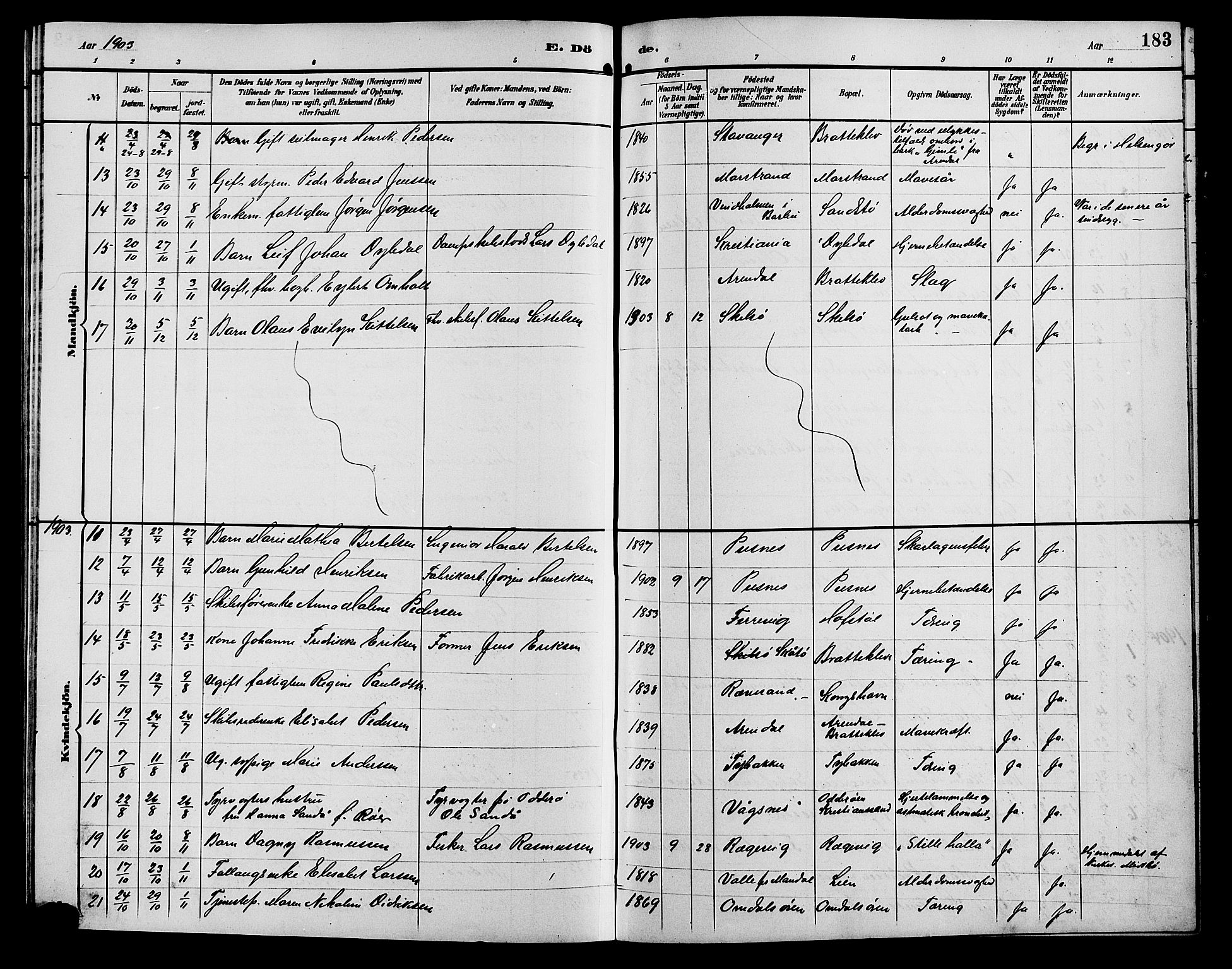 Tromøy sokneprestkontor, AV/SAK-1111-0041/F/Fb/L0006: Parish register (copy) no. B 6, 1892-1907, p. 183