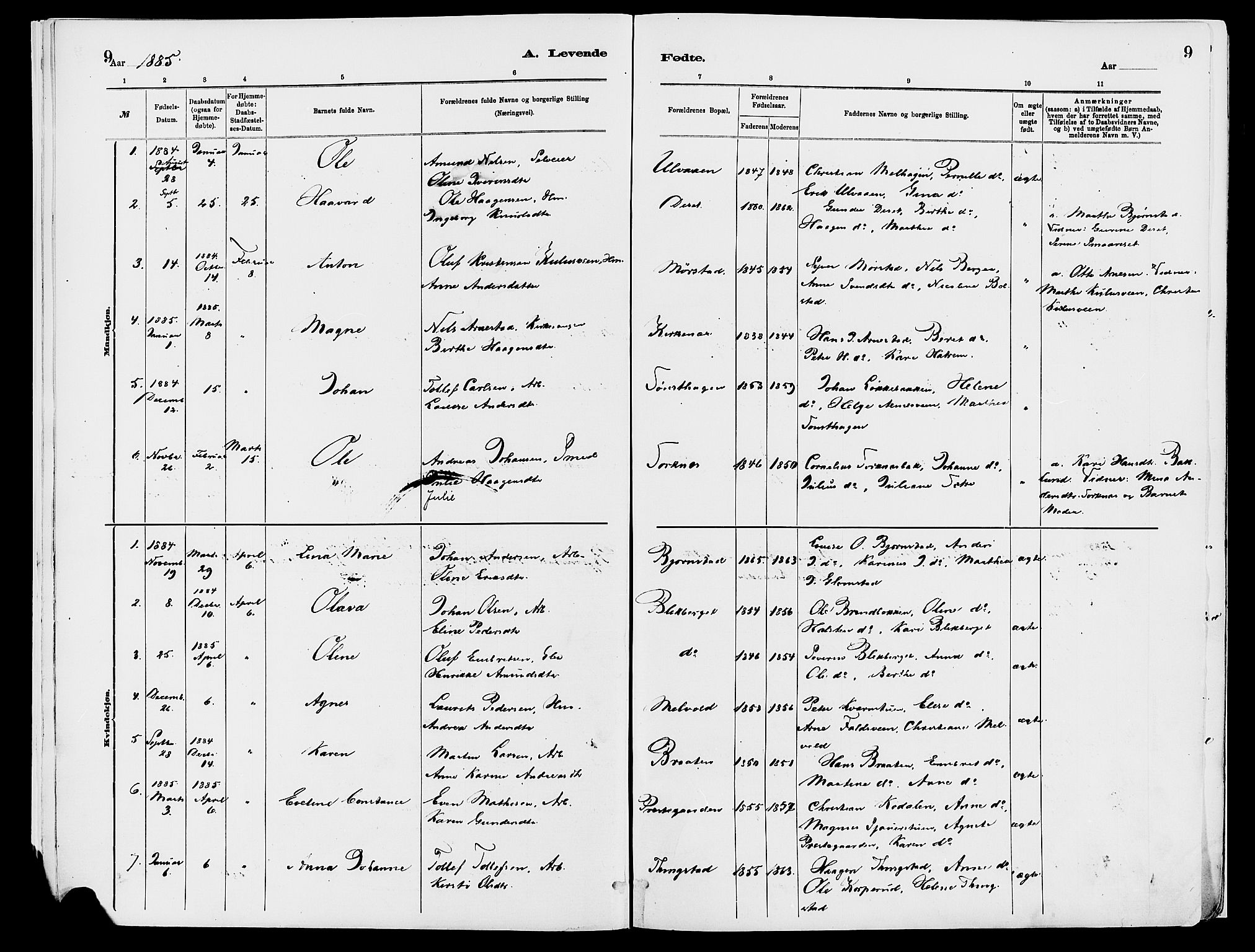 Åmot prestekontor, Hedmark, AV/SAH-PREST-056/H/Ha/Haa/L0010: Parish register (official) no. 10, 1884-1889, p. 9