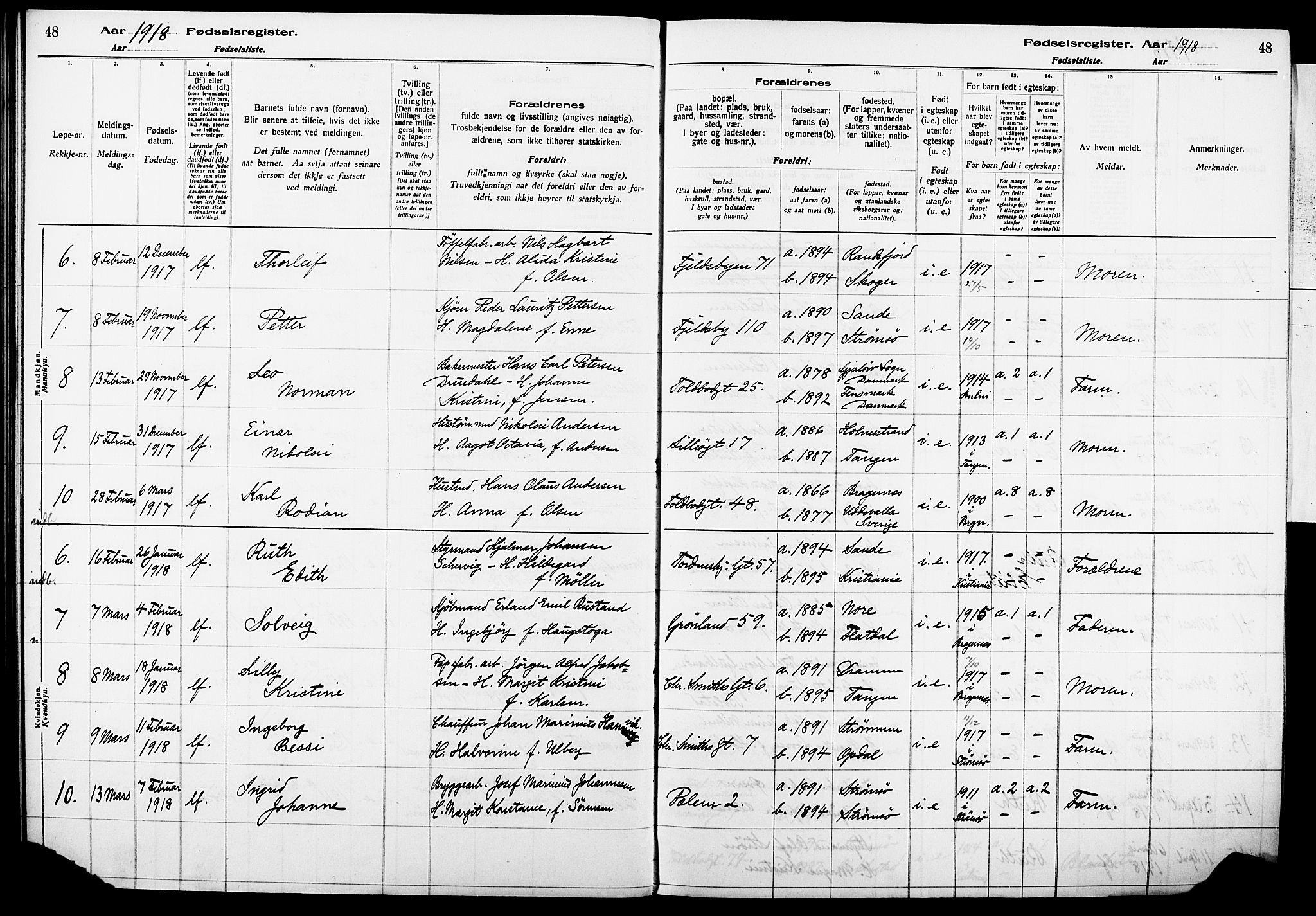 Strømsø kirkebøker, AV/SAKO-A-246/J/Ja/L0001: Birth register no. I 1, 1916-1925, p. 48