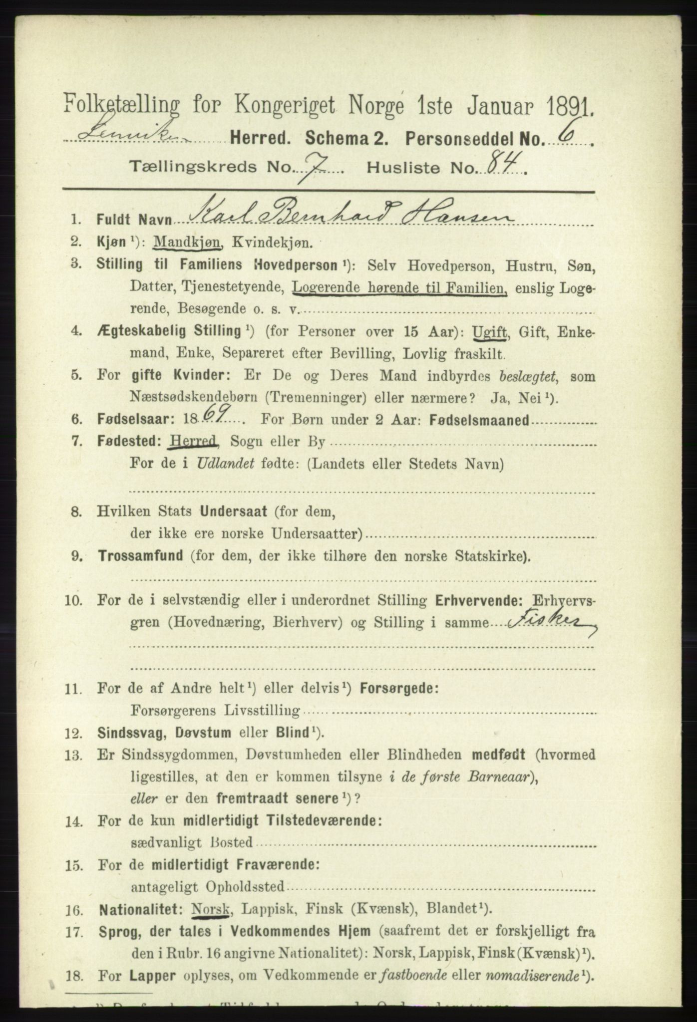 RA, 1891 census for 1931 Lenvik, 1891, p. 4305