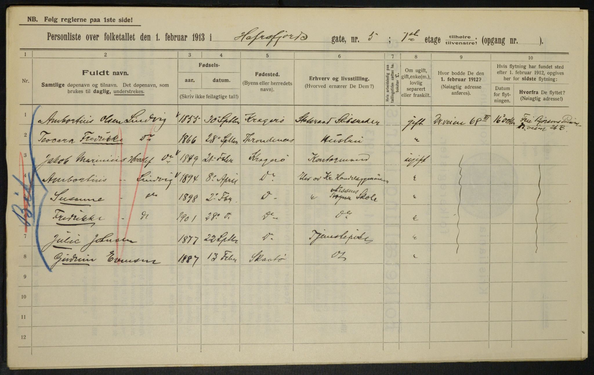 OBA, Municipal Census 1913 for Kristiania, 1913, p. 33352