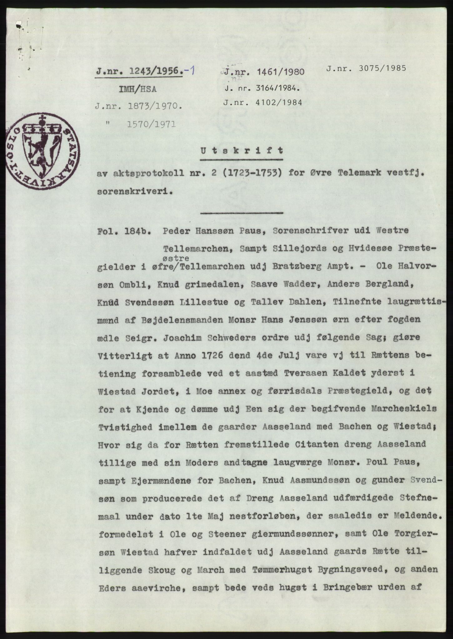Statsarkivet i Kongsberg, AV/SAKO-A-0001/E/Ee/L0008: Avskrifter, SAO jnr. 1203/1956 - 344/1957, 1956-1957, p. 28