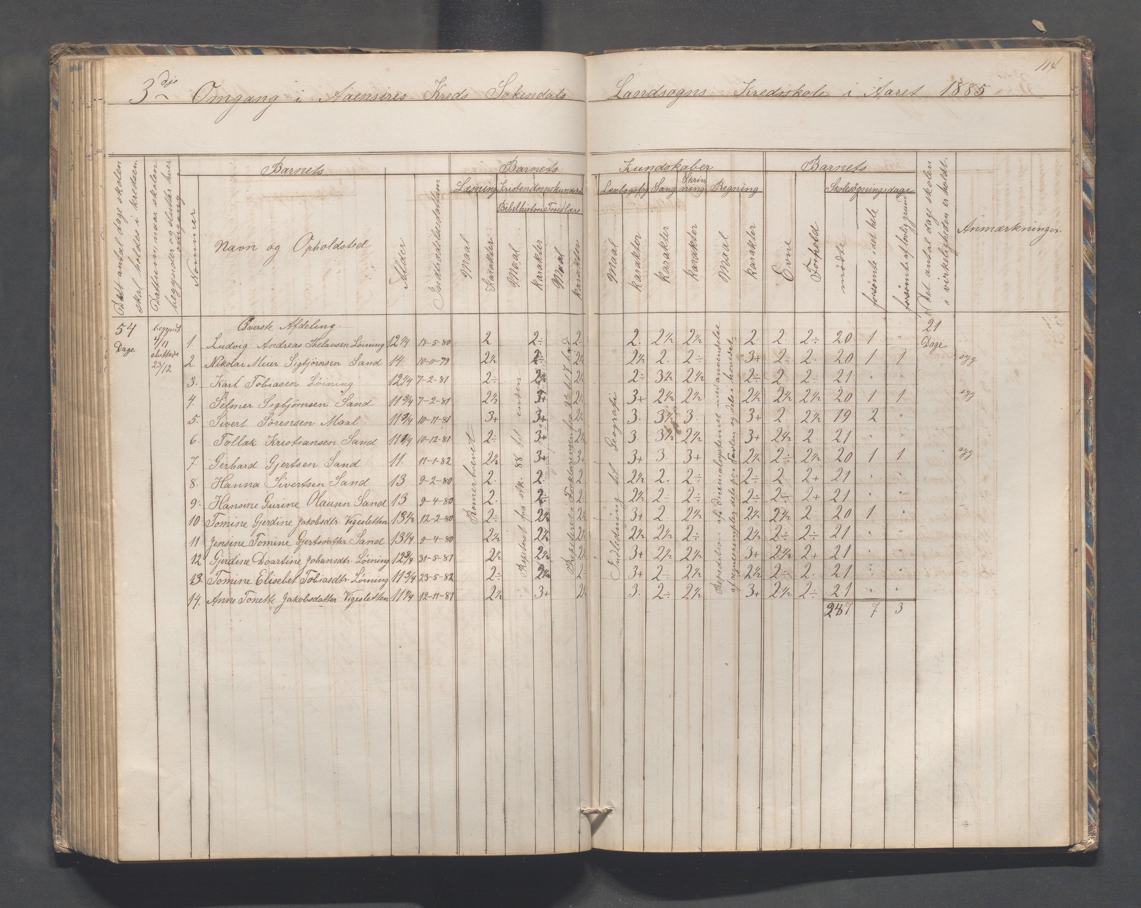 Sokndal kommune- Skolestyret/Skolekontoret, IKAR/K-101142/H/L0010: Skoleprotokoll - Åna-Sira, Log, Brambo,Skogstad,Tellnes, 1865-1886, p. 114