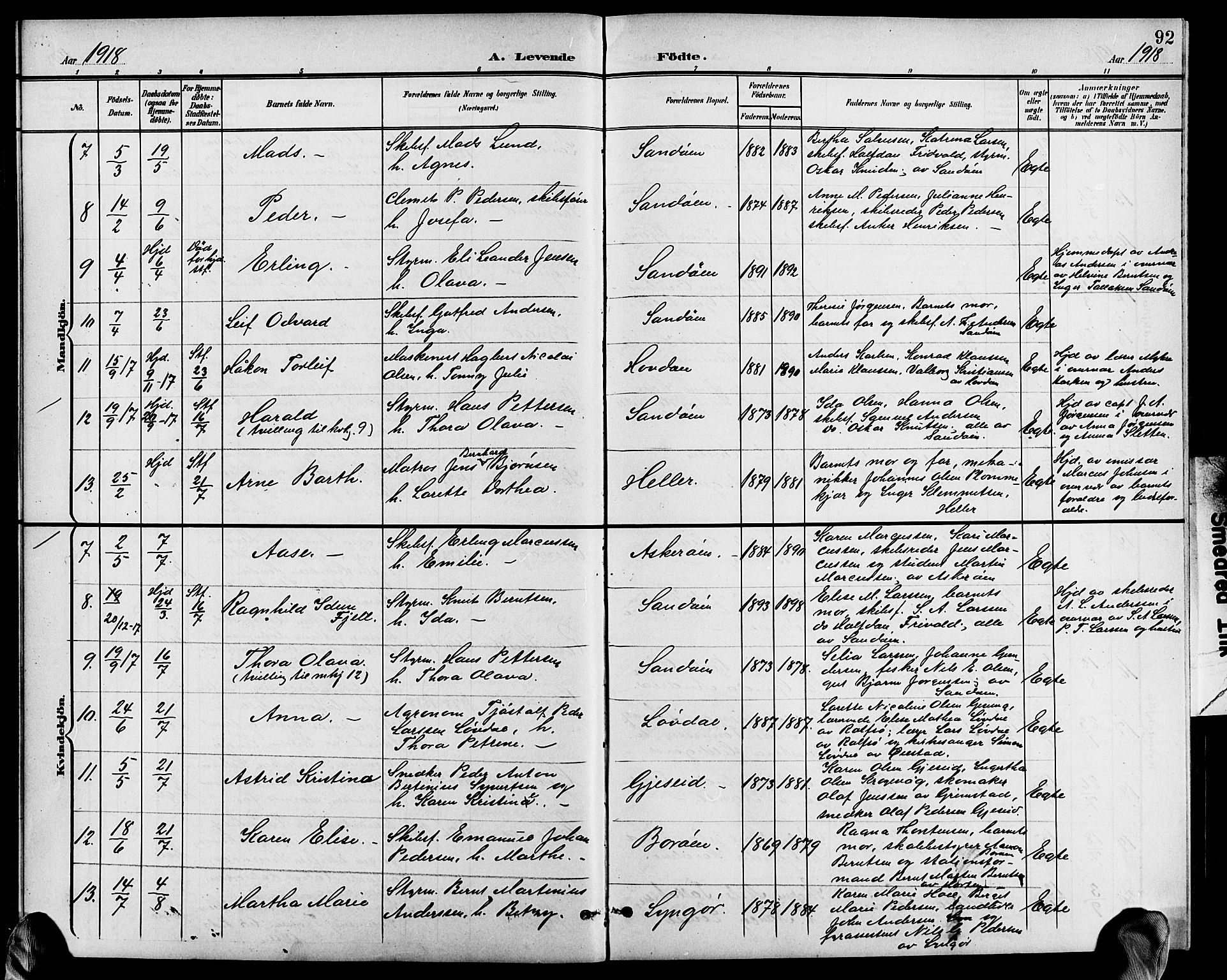 Dypvåg sokneprestkontor, AV/SAK-1111-0007/F/Fb/Fba/L0014: Parish register (copy) no. B 14, 1901-1922, p. 92