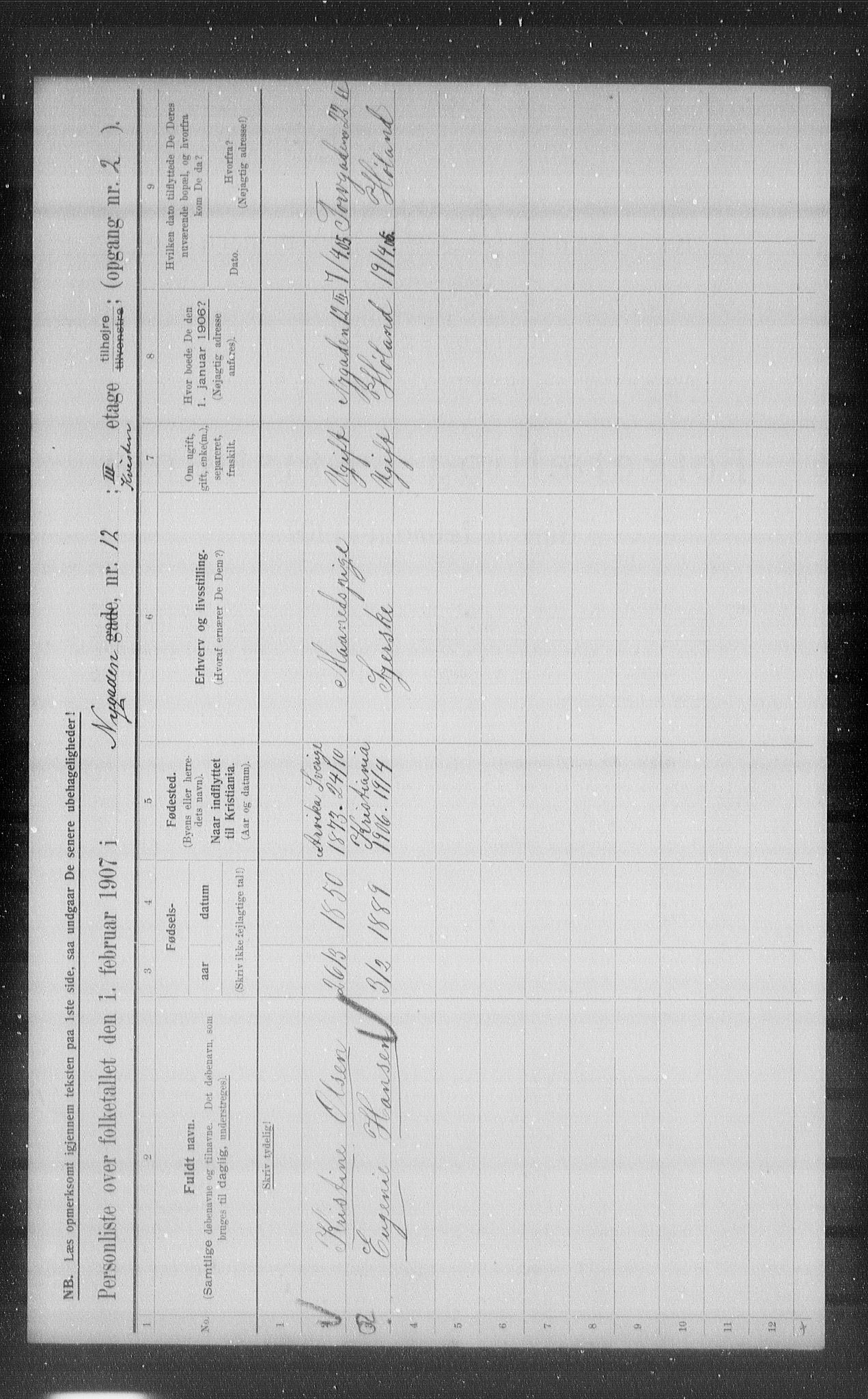 OBA, Municipal Census 1907 for Kristiania, 1907, p. 37958