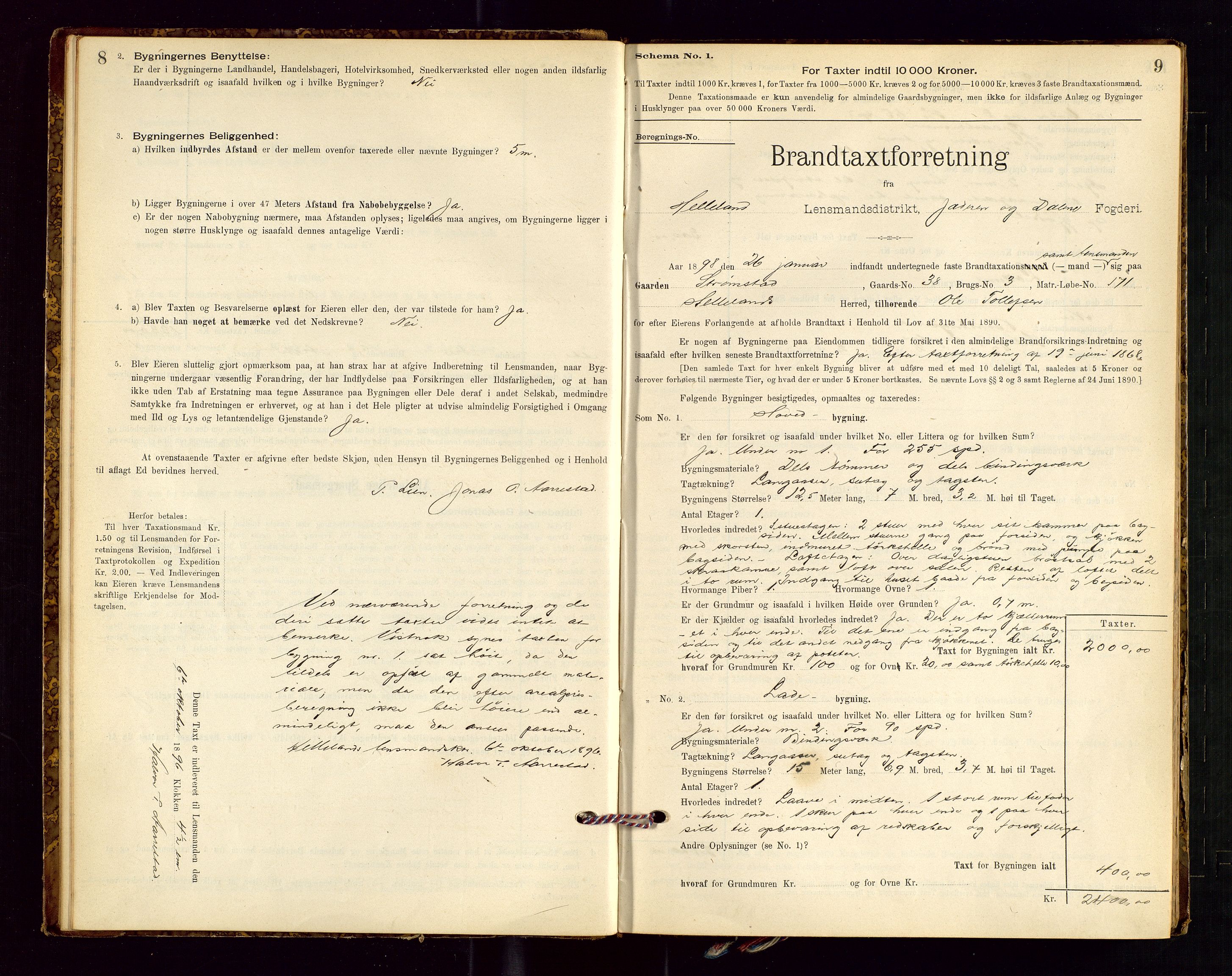 Helleland lensmannskontor, AV/SAST-A-100209/Gob/L0001: "Brandtaxationsprotokol", 1896-1919, p. 8-9