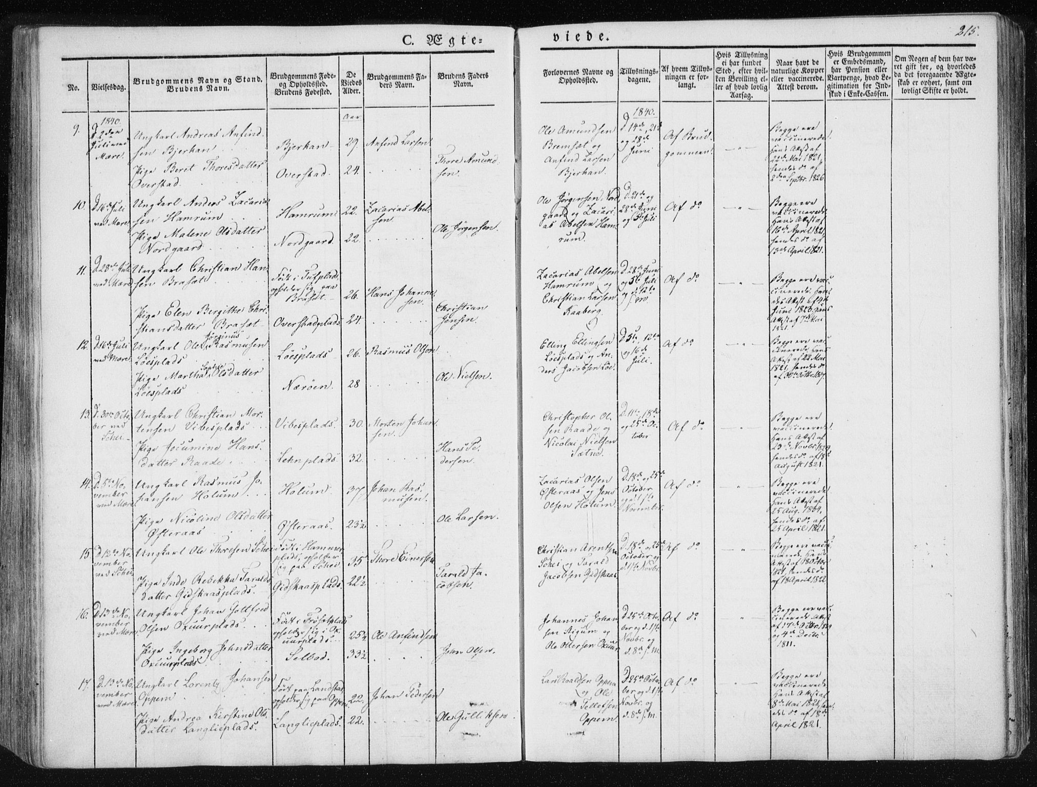 Ministerialprotokoller, klokkerbøker og fødselsregistre - Nord-Trøndelag, SAT/A-1458/735/L0339: Parish register (official) no. 735A06 /1, 1836-1848, p. 215