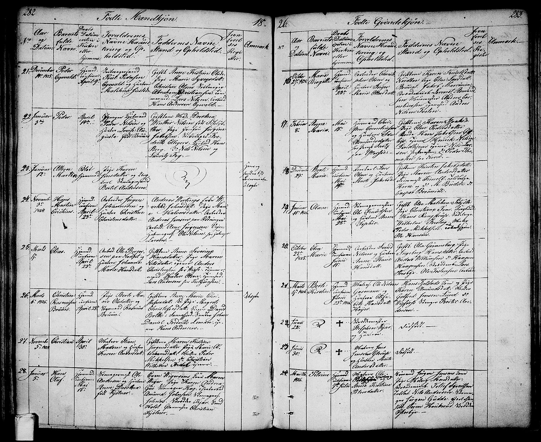 Larvik kirkebøker, AV/SAKO-A-352/G/Ga/L0002: Parish register (copy) no. I 2, 1807-1830, p. 282-283