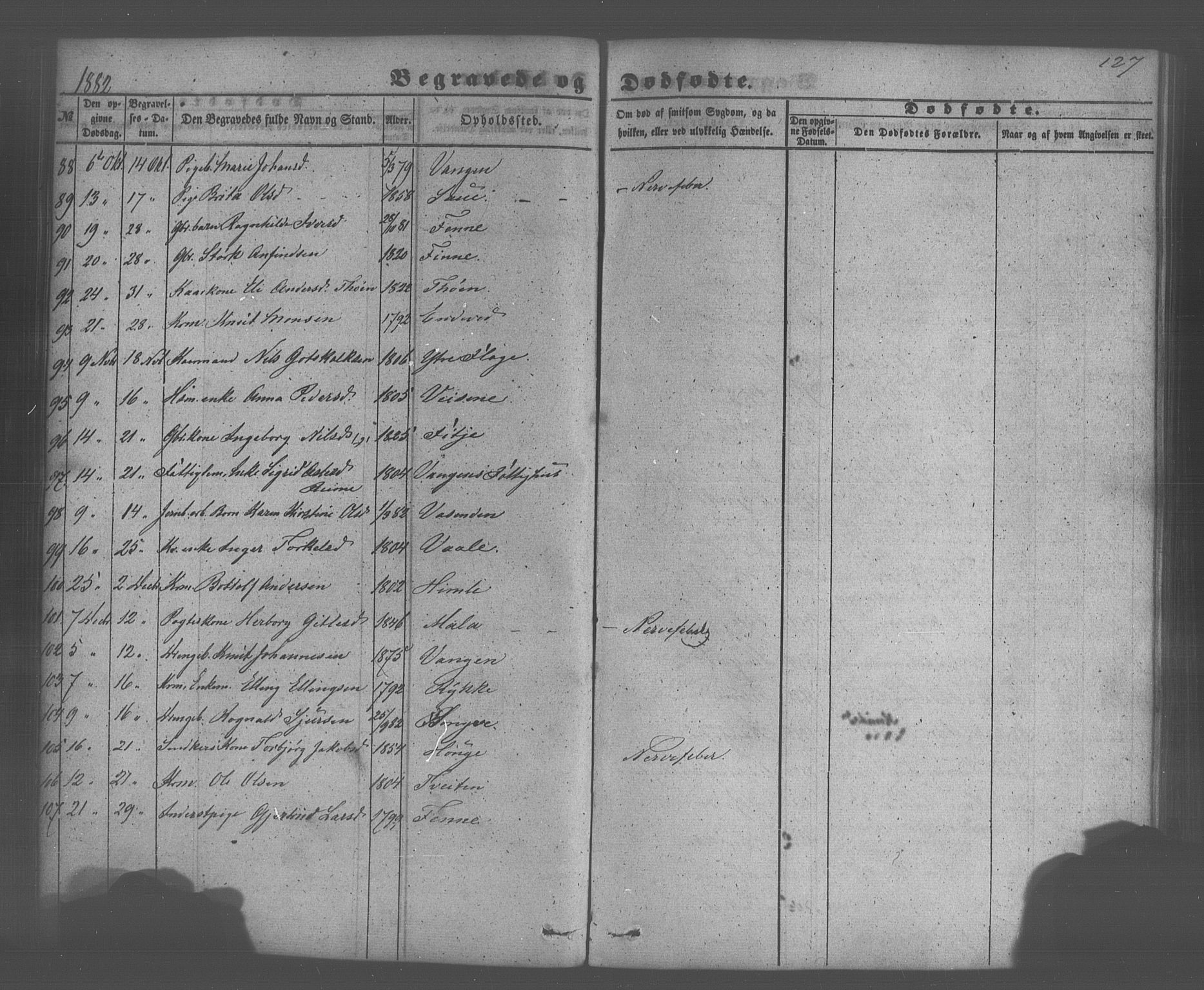 Voss sokneprestembete, SAB/A-79001/H/Haa: Parish register (official) no. A 20, 1855-1886, p. 127