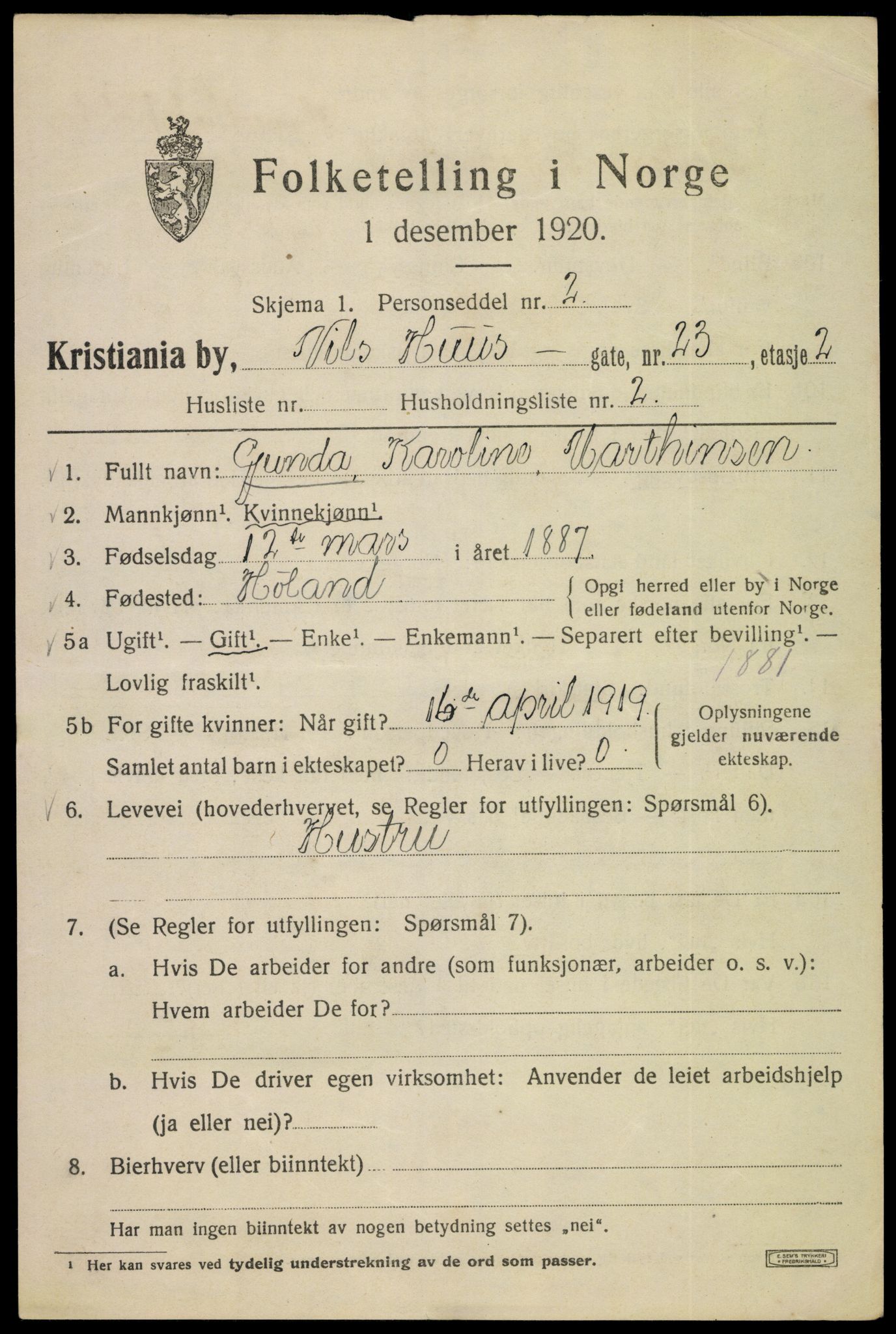 SAO, 1920 census for Kristiania, 1920, p. 414019