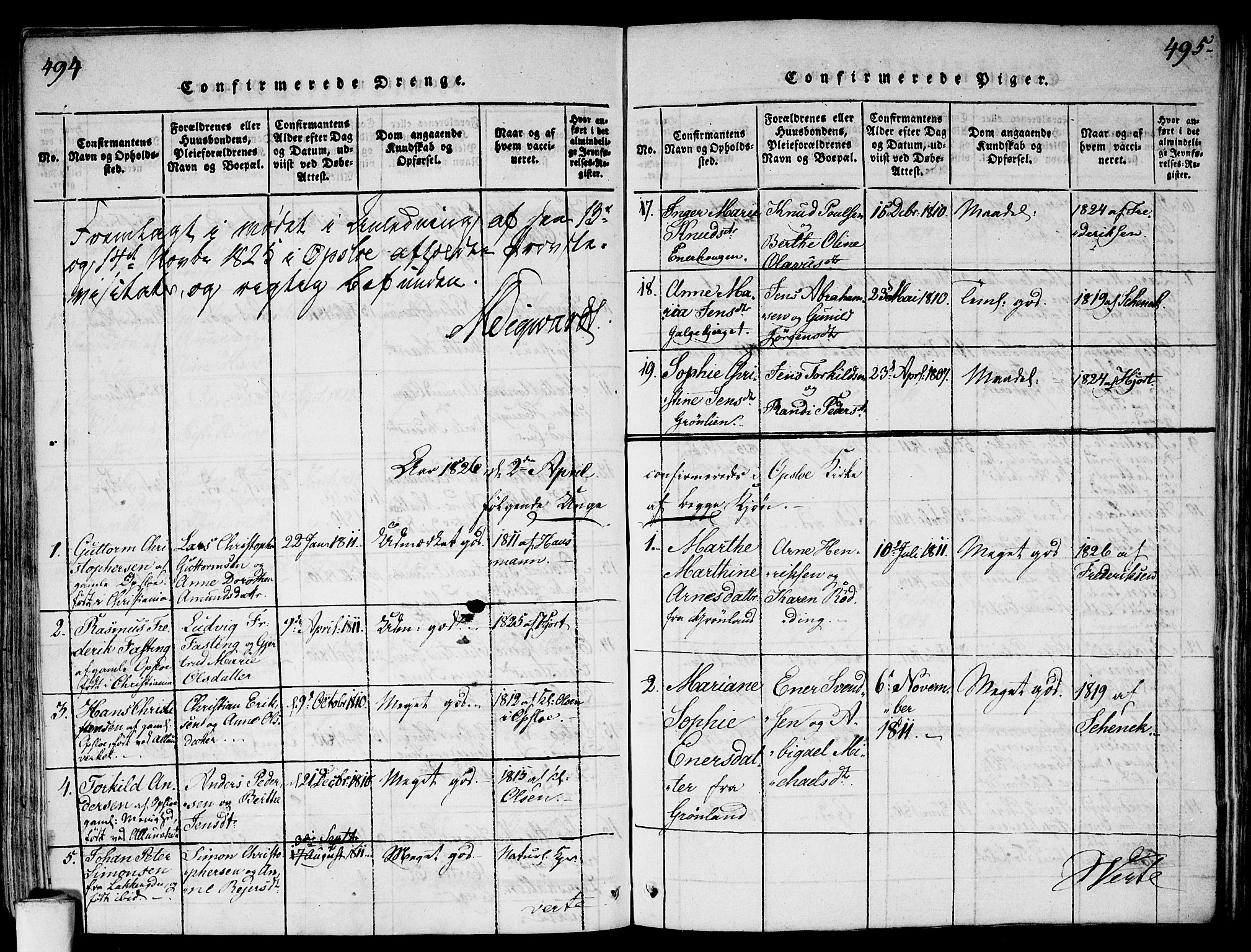 Gamlebyen prestekontor Kirkebøker, SAO/A-10884/F/Fa/L0002: Parish register (official) no. 2, 1817-1829, p. 494-495