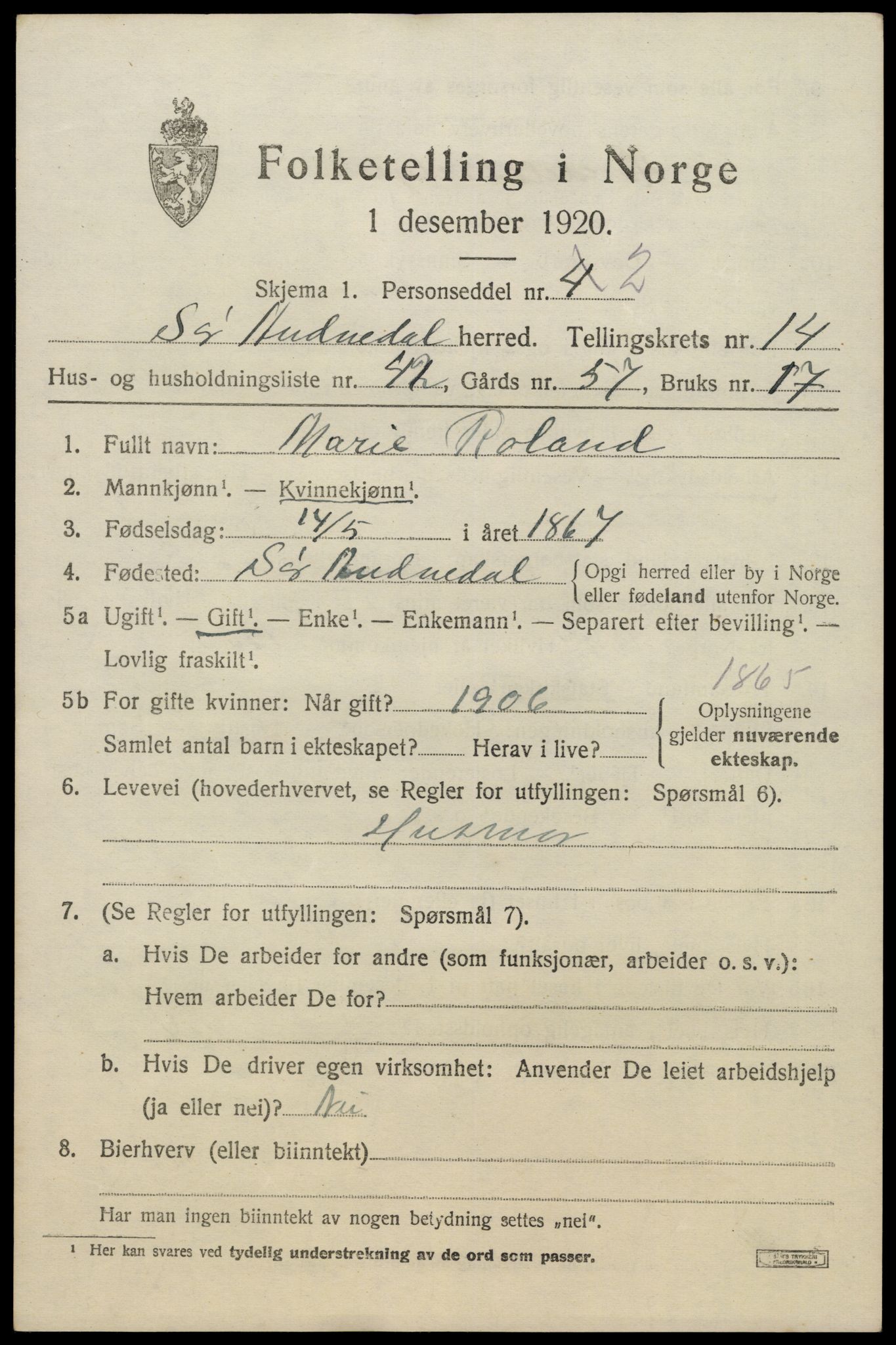 SAK, 1920 census for Sør-Audnedal, 1920, p. 5573